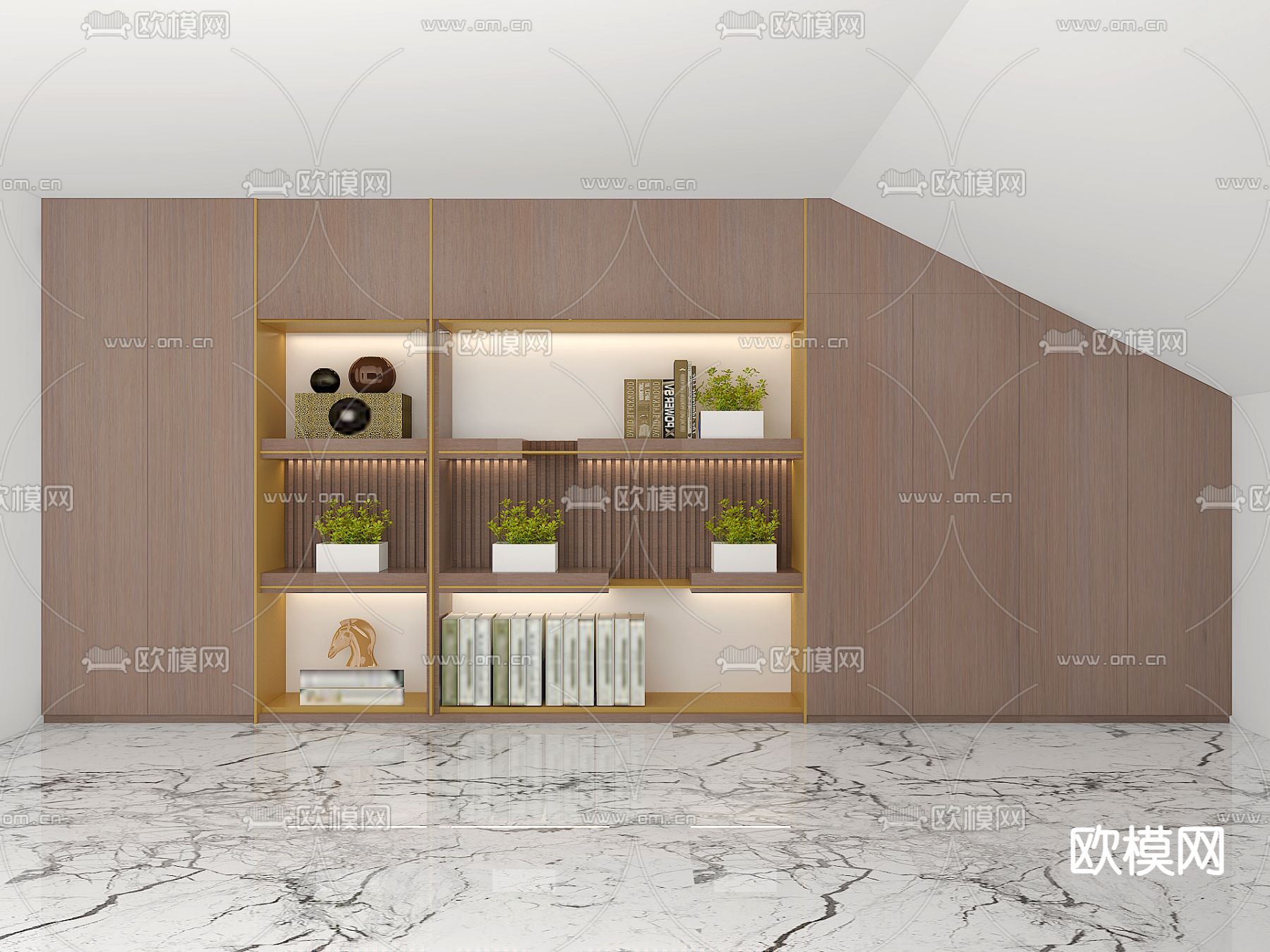 现代装饰柜一体柜免费3d模型下载（渲染图1）