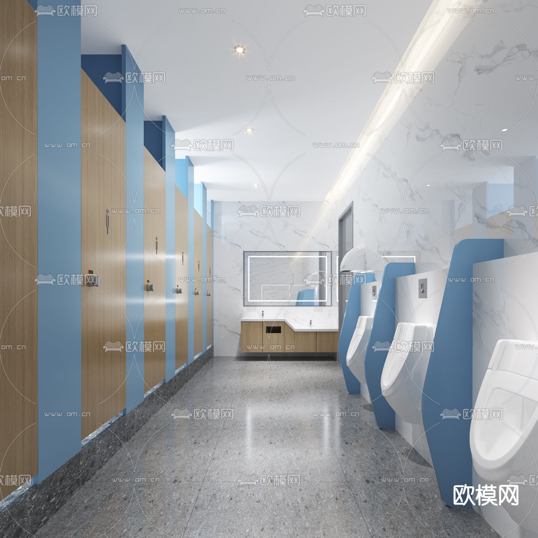 现代公共卫生间免费3d模型下载（渲染图1）