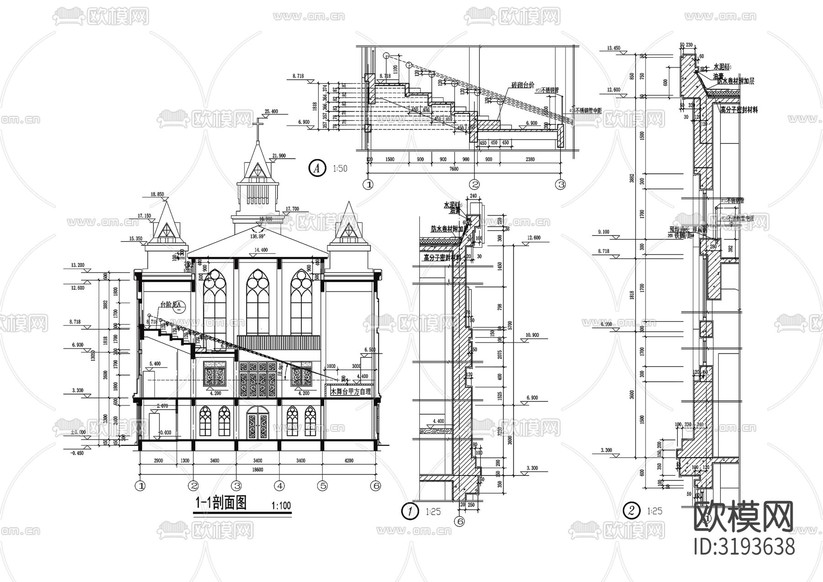 教堂建筑CAD施工圖下載(渲染圖1)