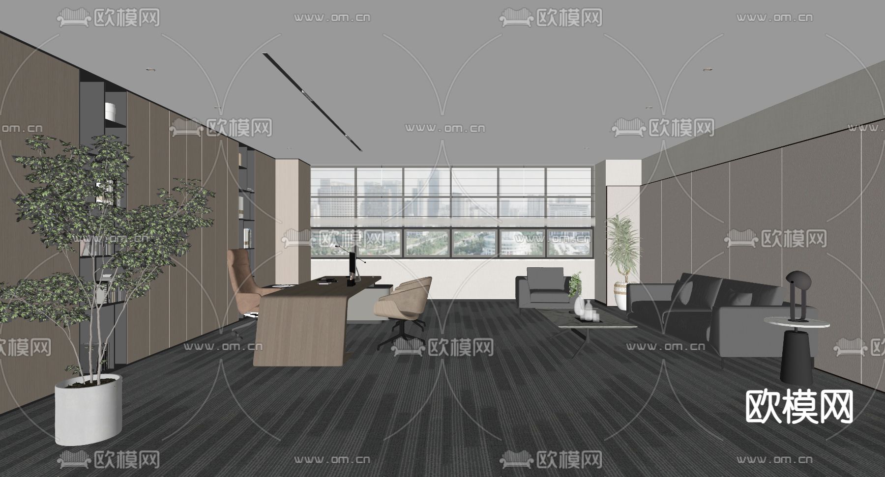 现代总经理办公室su模型下载（渲染图1）