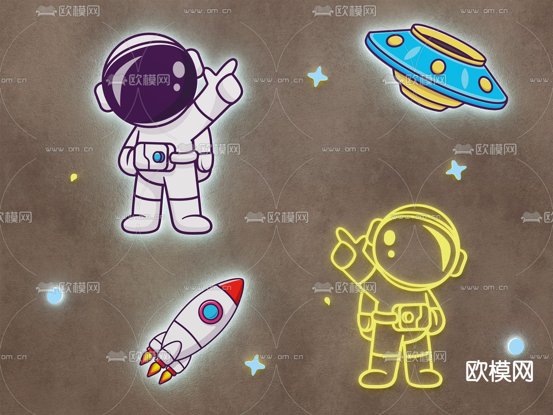 儿童壁灯 宇航员壁灯3d模型下载