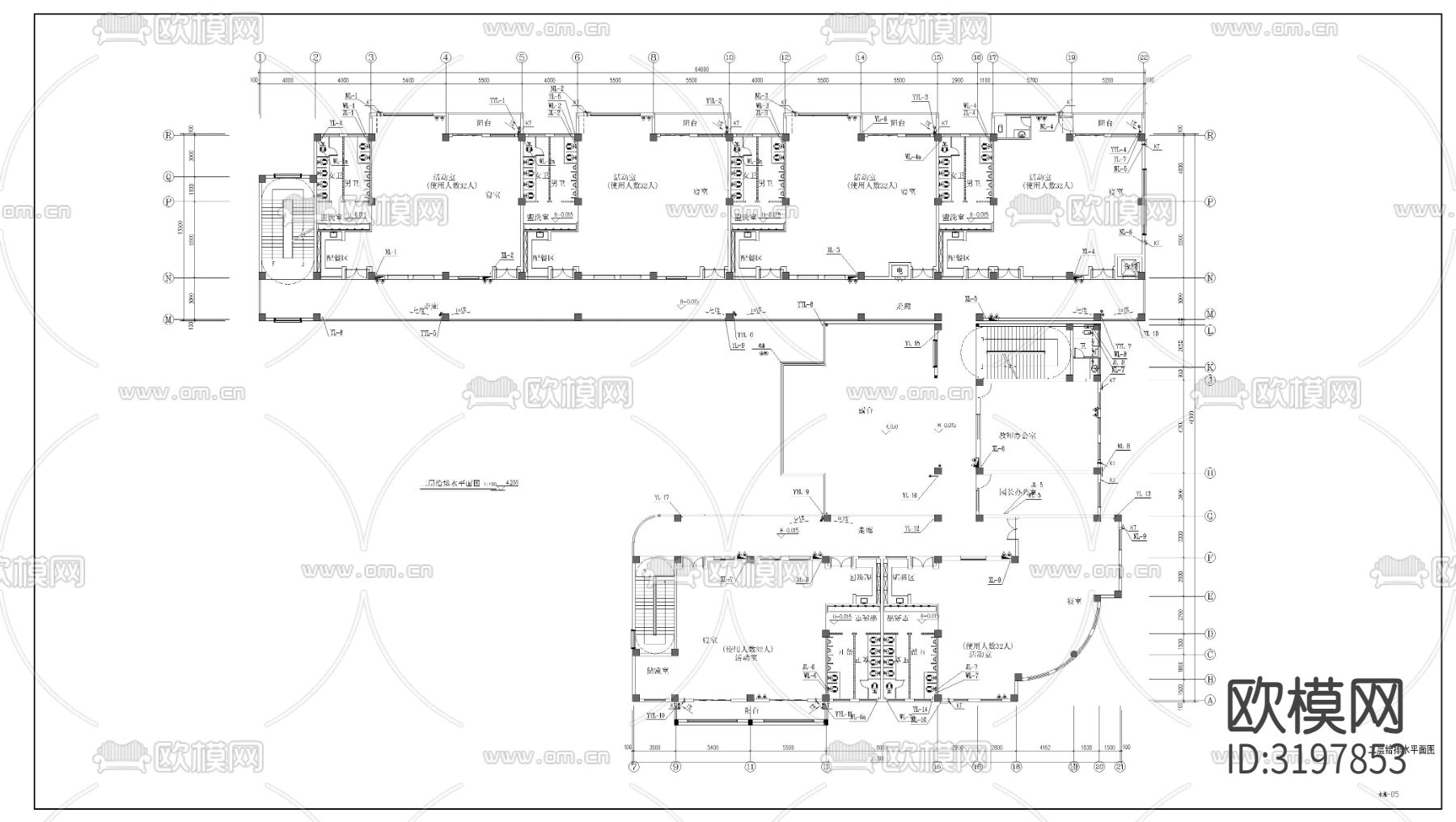幼儿园给排水cad施工图下载（渲染图8）