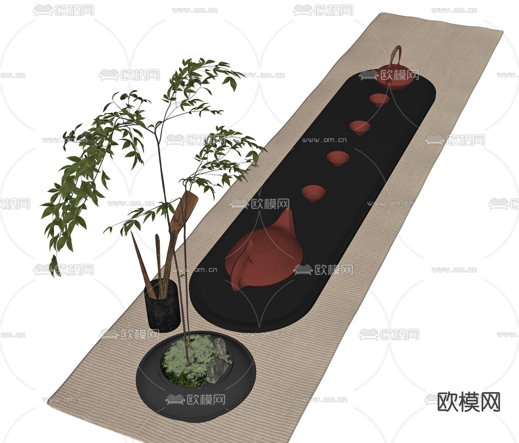 现代茶具 茶壶摆件su模型下载（渲染图1）