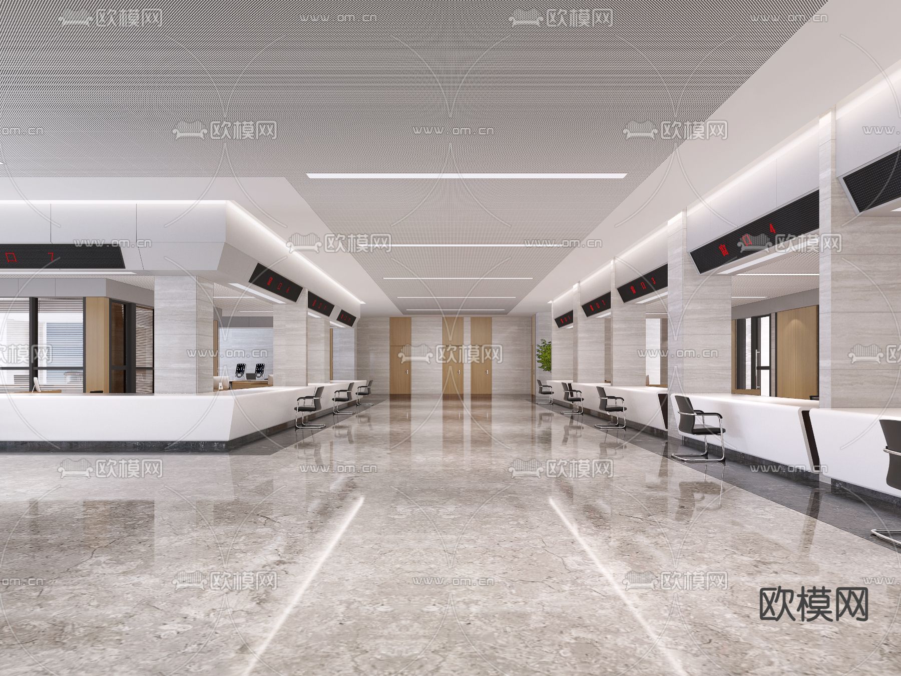 现代服务中心 办事大厅3d模型下载（渲染图1）