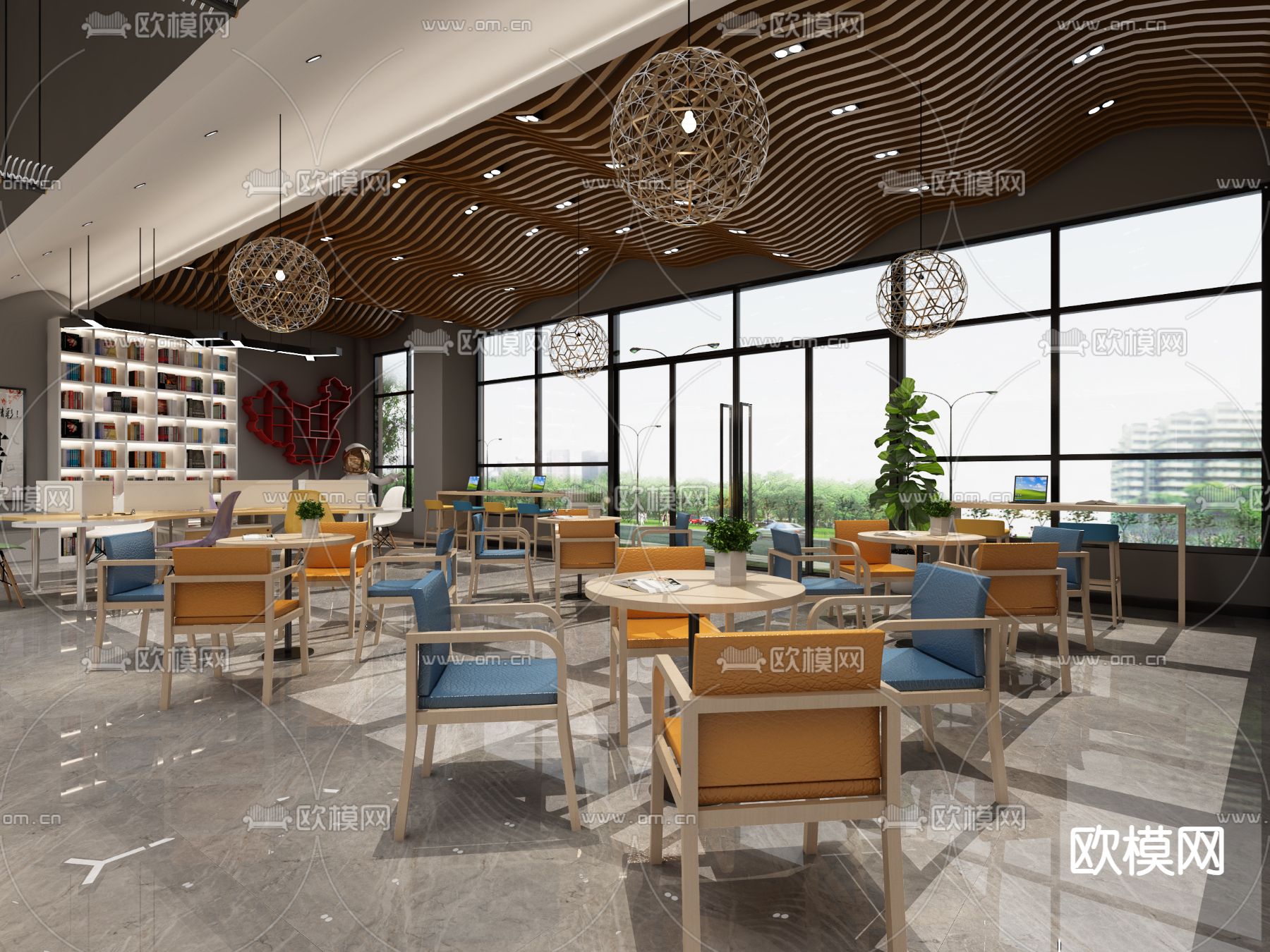 现代图书馆3d模型下载（渲染图4）