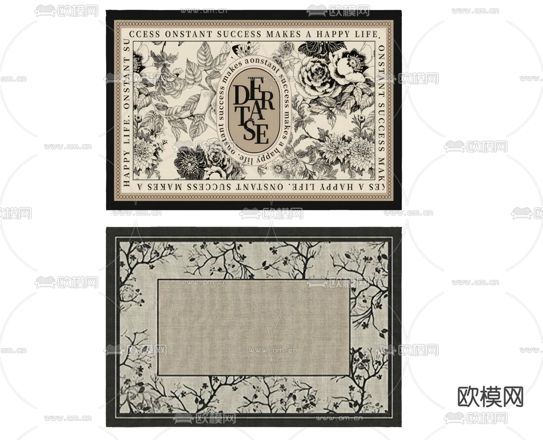 简欧方形地毯su模型下载（渲染图1）