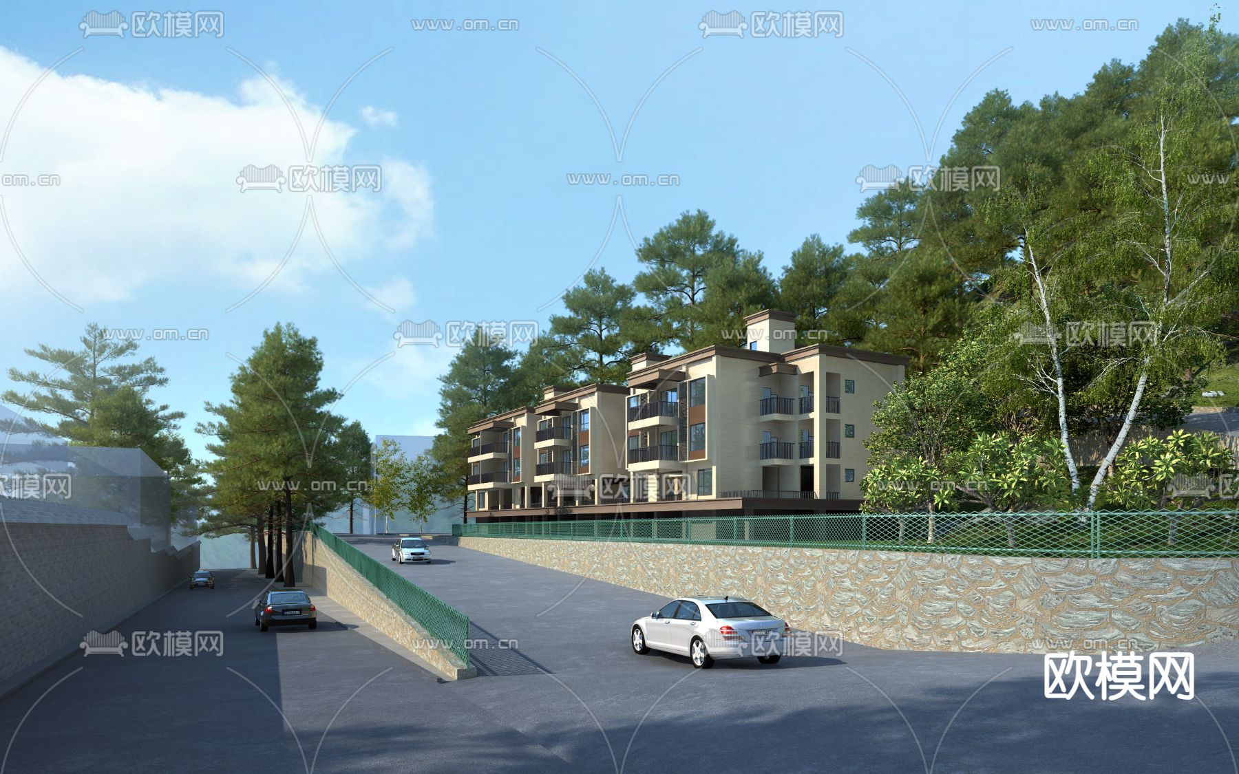 简欧连排别墅外观3d模型下载