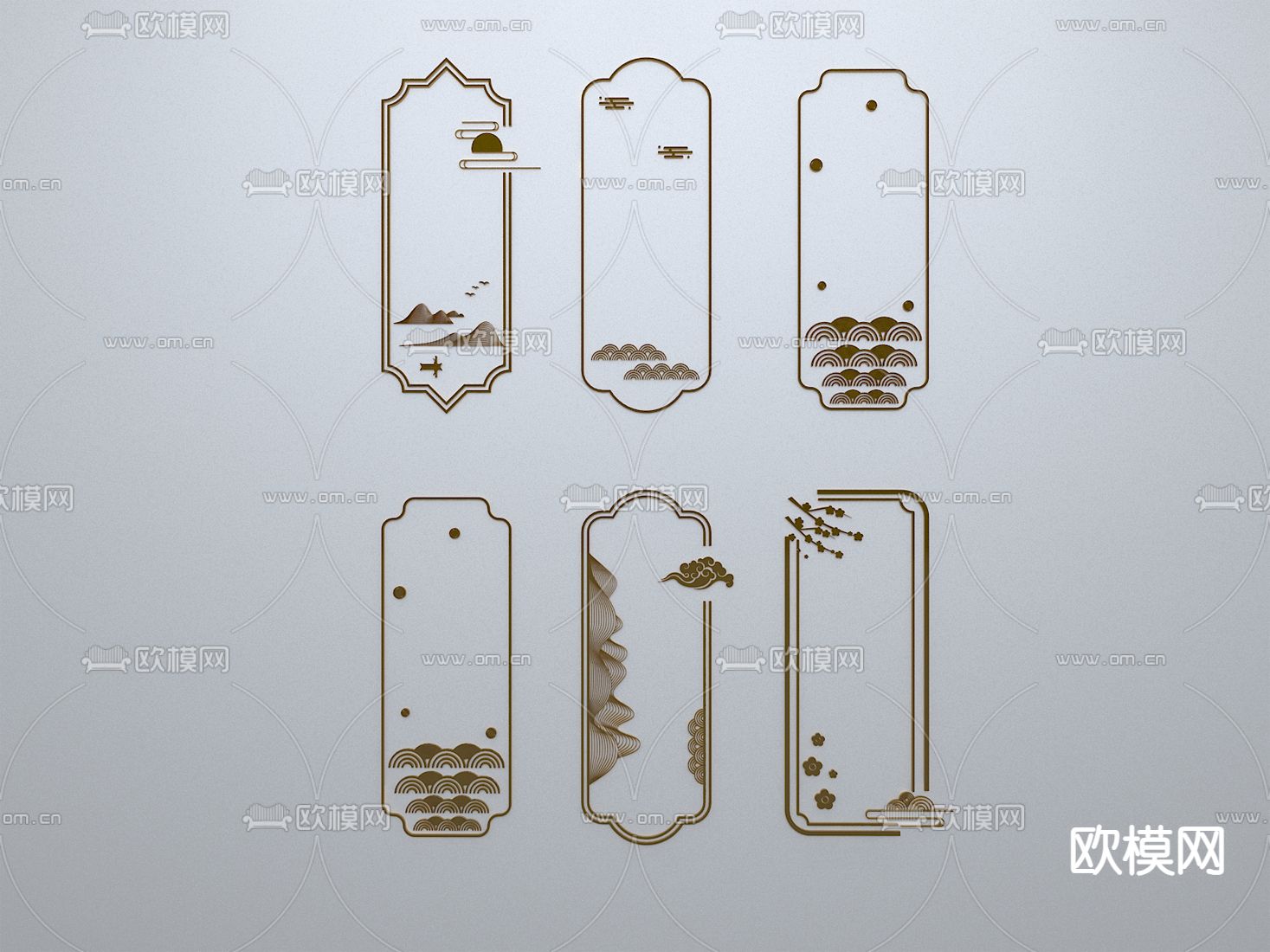 新中式窗花 线条 边框 窗框3d模型下载