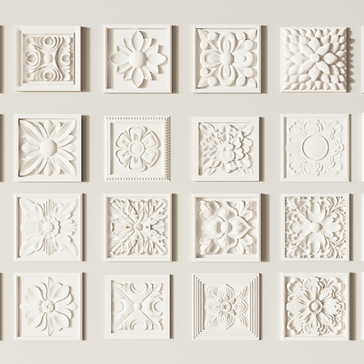  简欧方形雕花su模型 