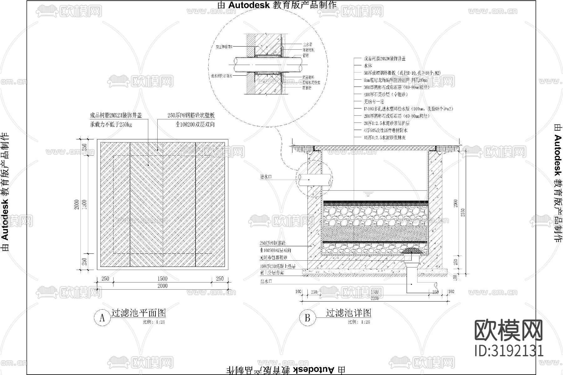 净化鱼池生化净化仓cad大样图下载（渲染图4）