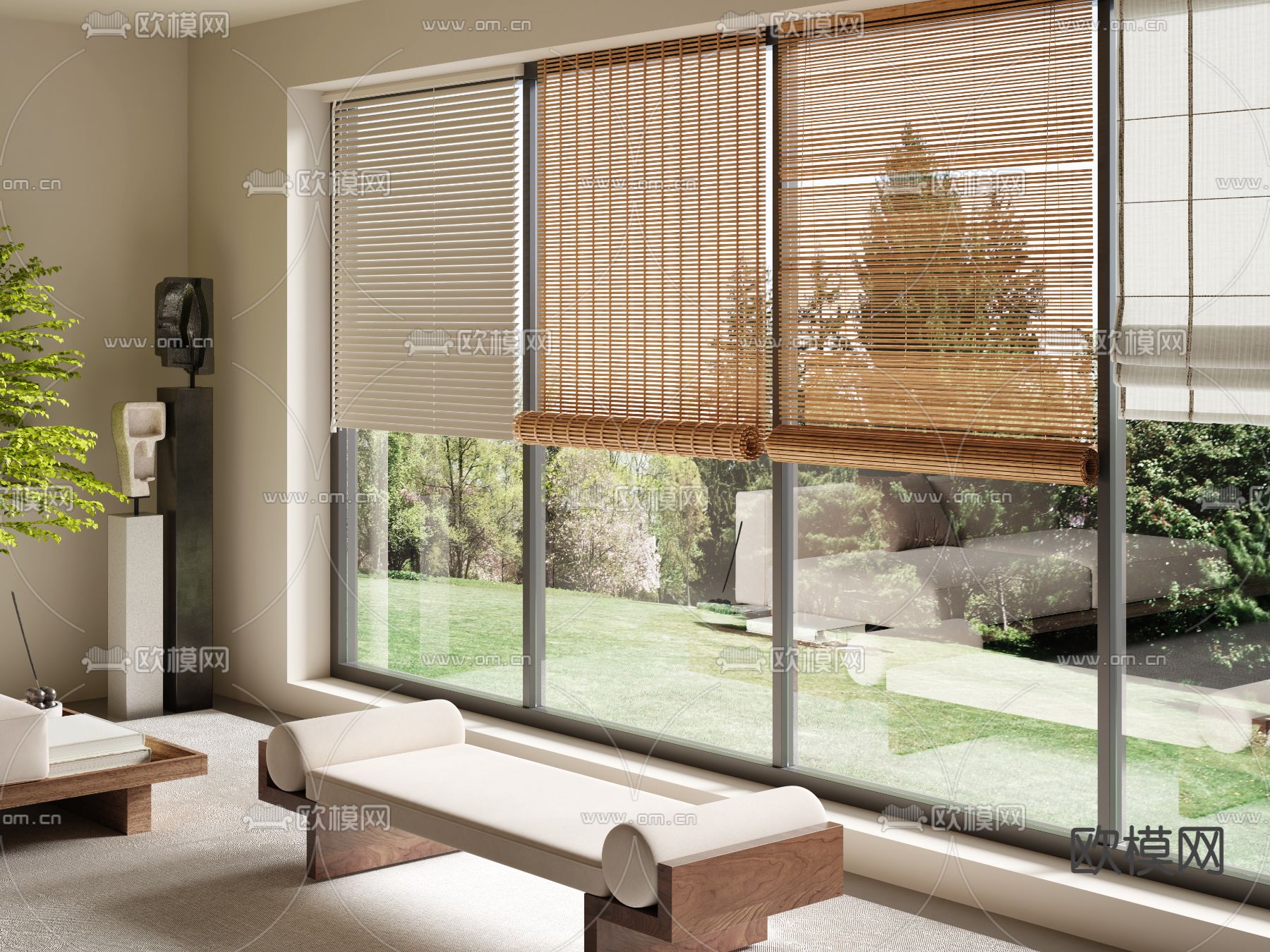 现代窗帘 竹帘 卷帘3d模型下载
