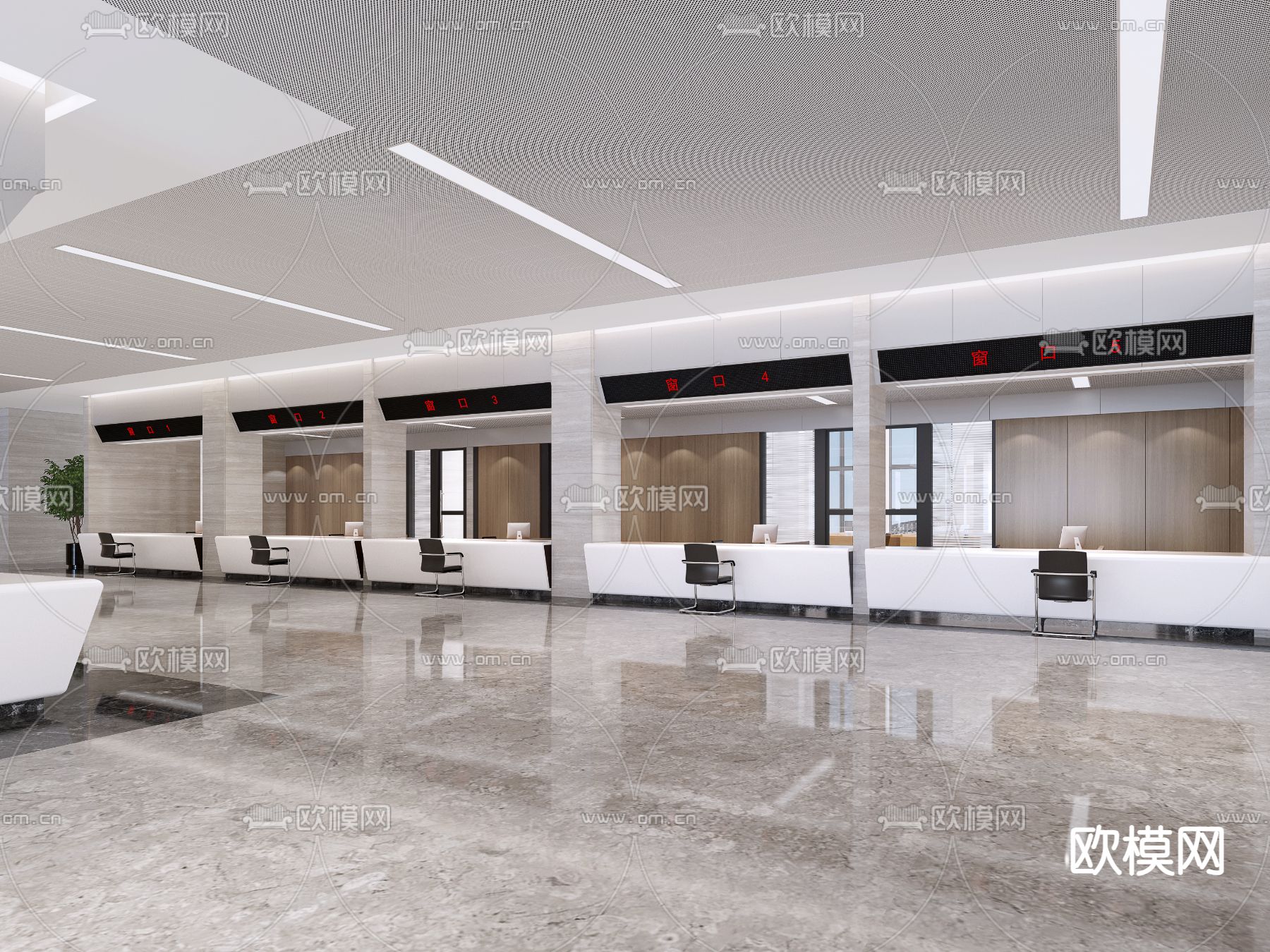 现代服务中心 办事大厅3d模型下载（渲染图2）