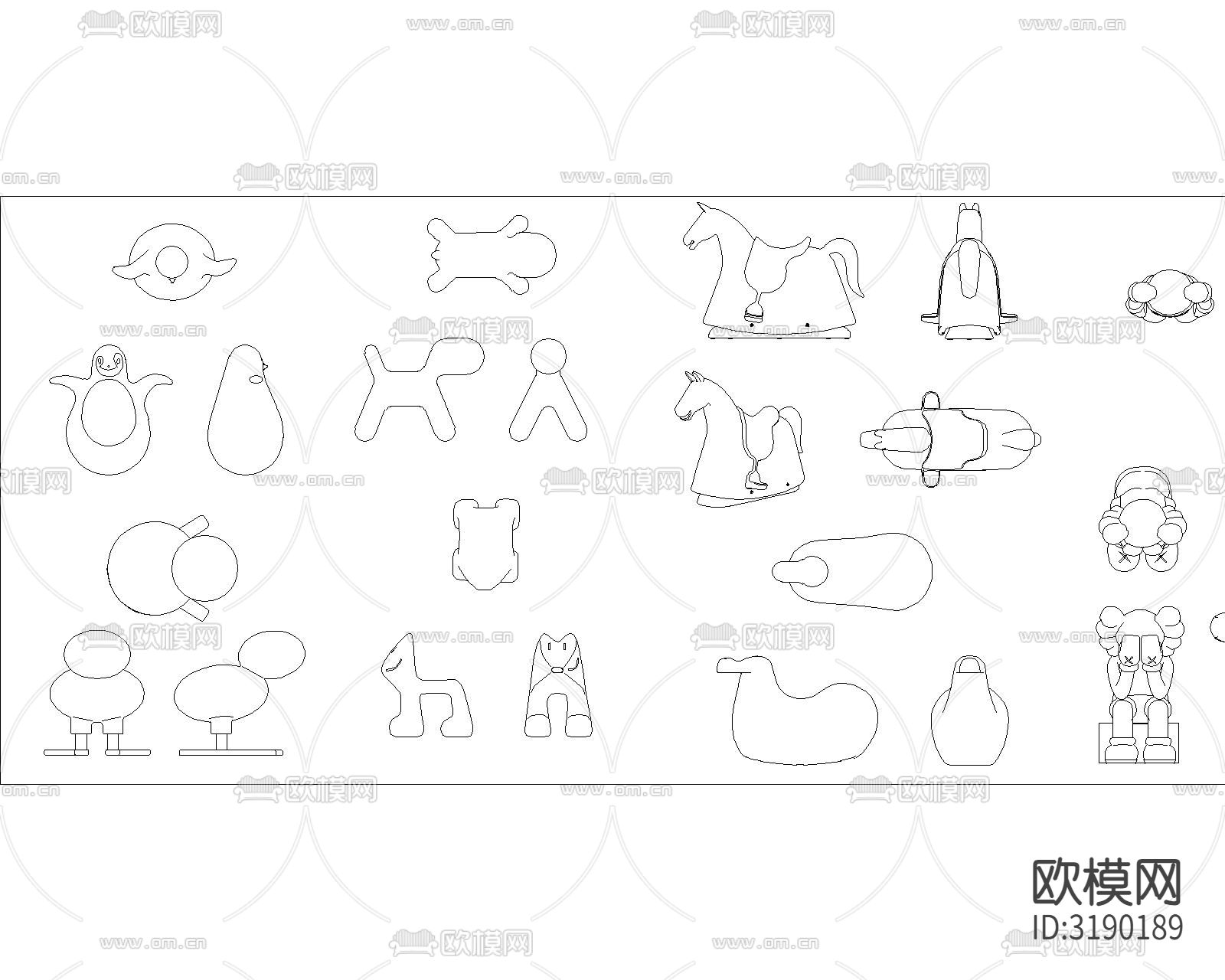 平面摆件雕塑 艺术品儿童玩具cad图库下载（渲染图5）