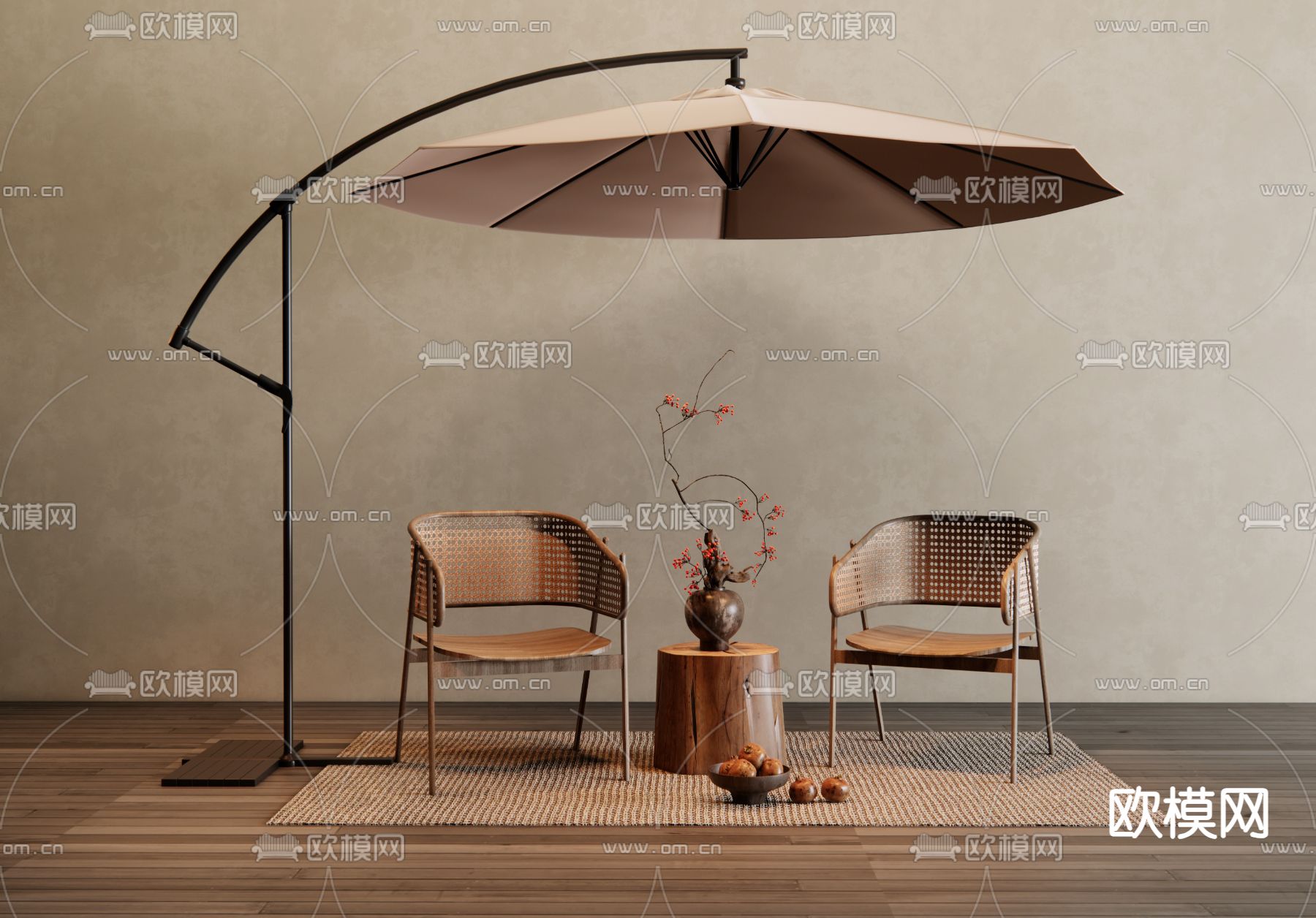侘寂户外椅 遮阳伞3d模型下载