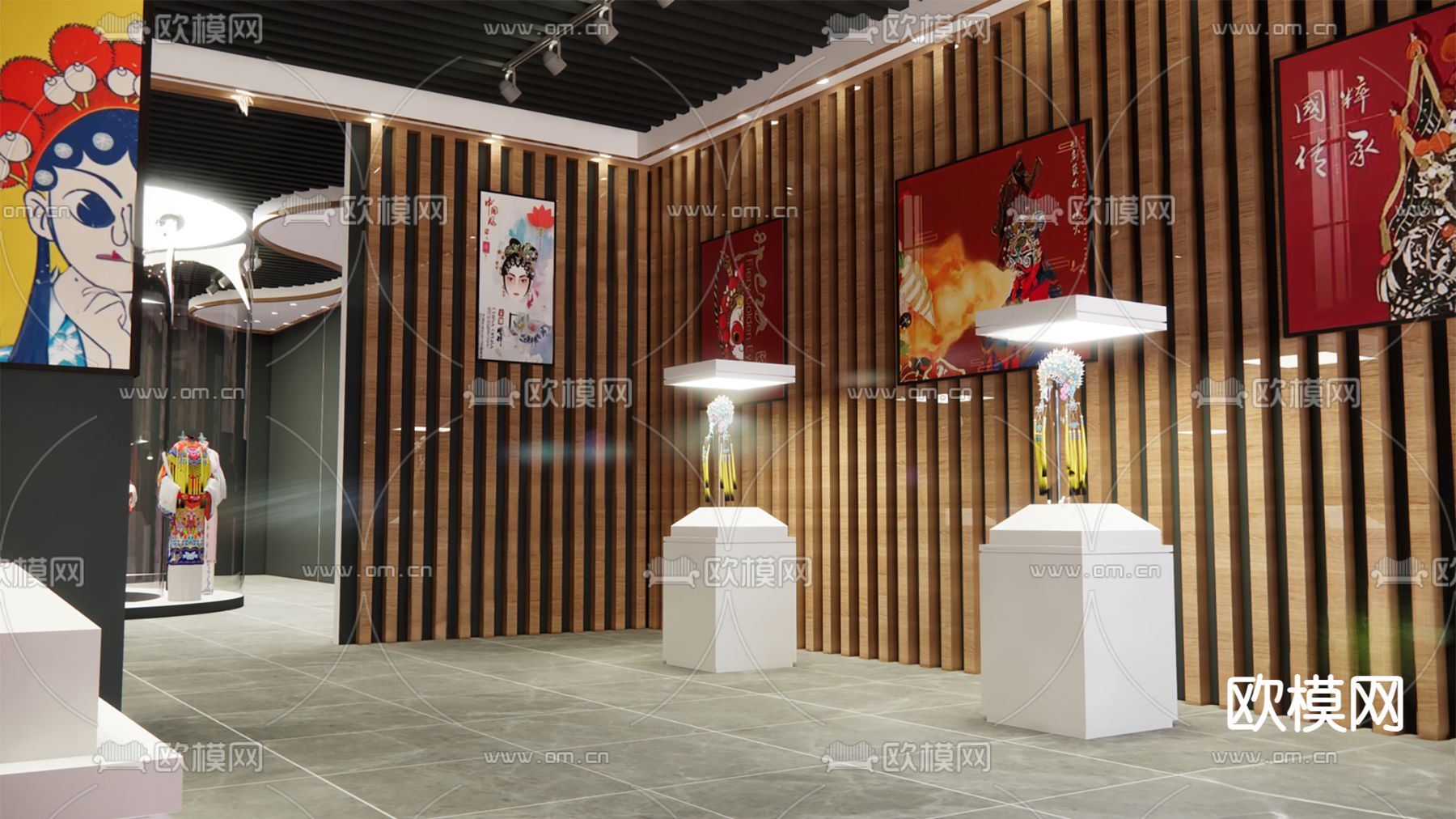 中式戏曲文化展厅3d模型下载（渲染图2）