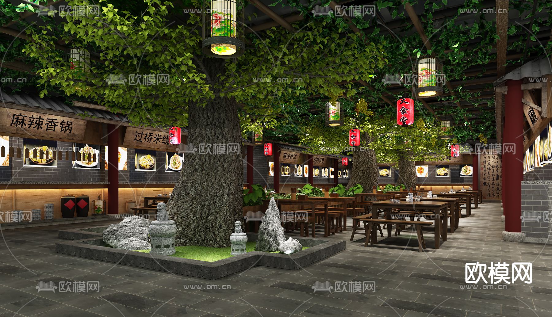 中式美食城 小吃店3d模型下载