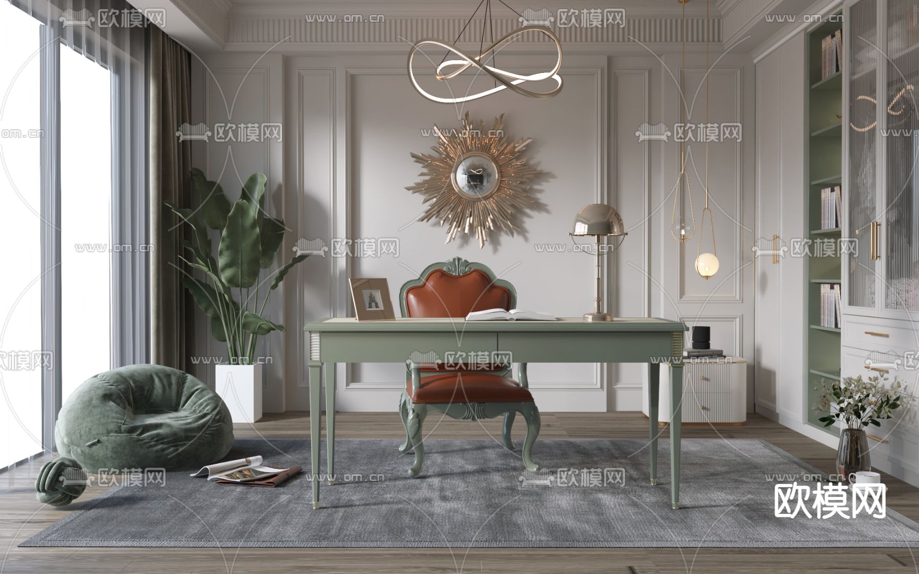 美式书房3d模型下载