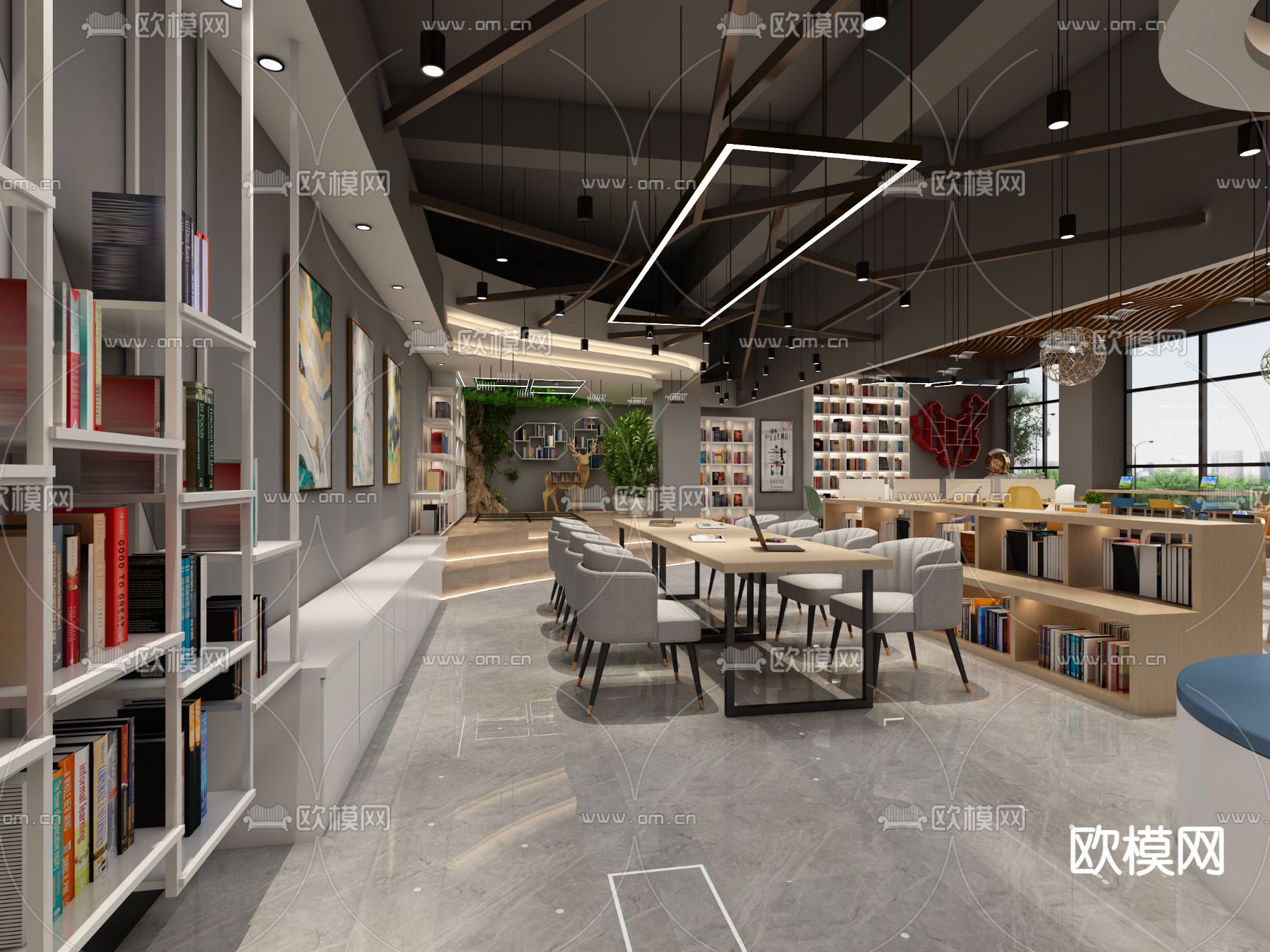 现代图书馆3d模型下载（渲染图1）