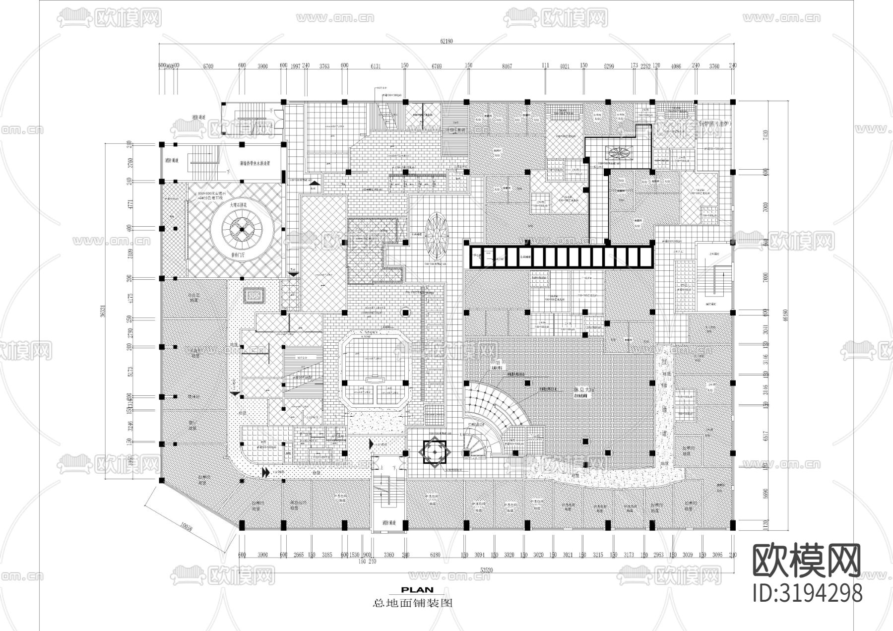 2860㎡汤泉水疗 洗浴中心CAD施工图下载（渲染图5）