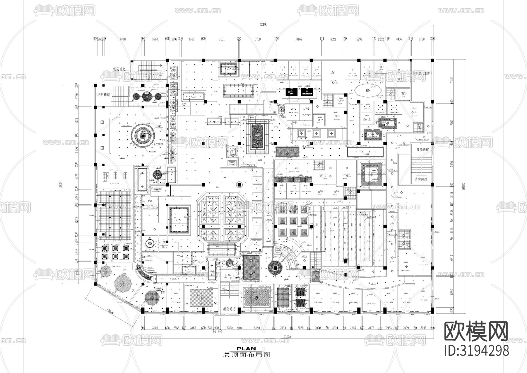 2860㎡汤泉水疗 洗浴中心CAD施工图下载（渲染图1）