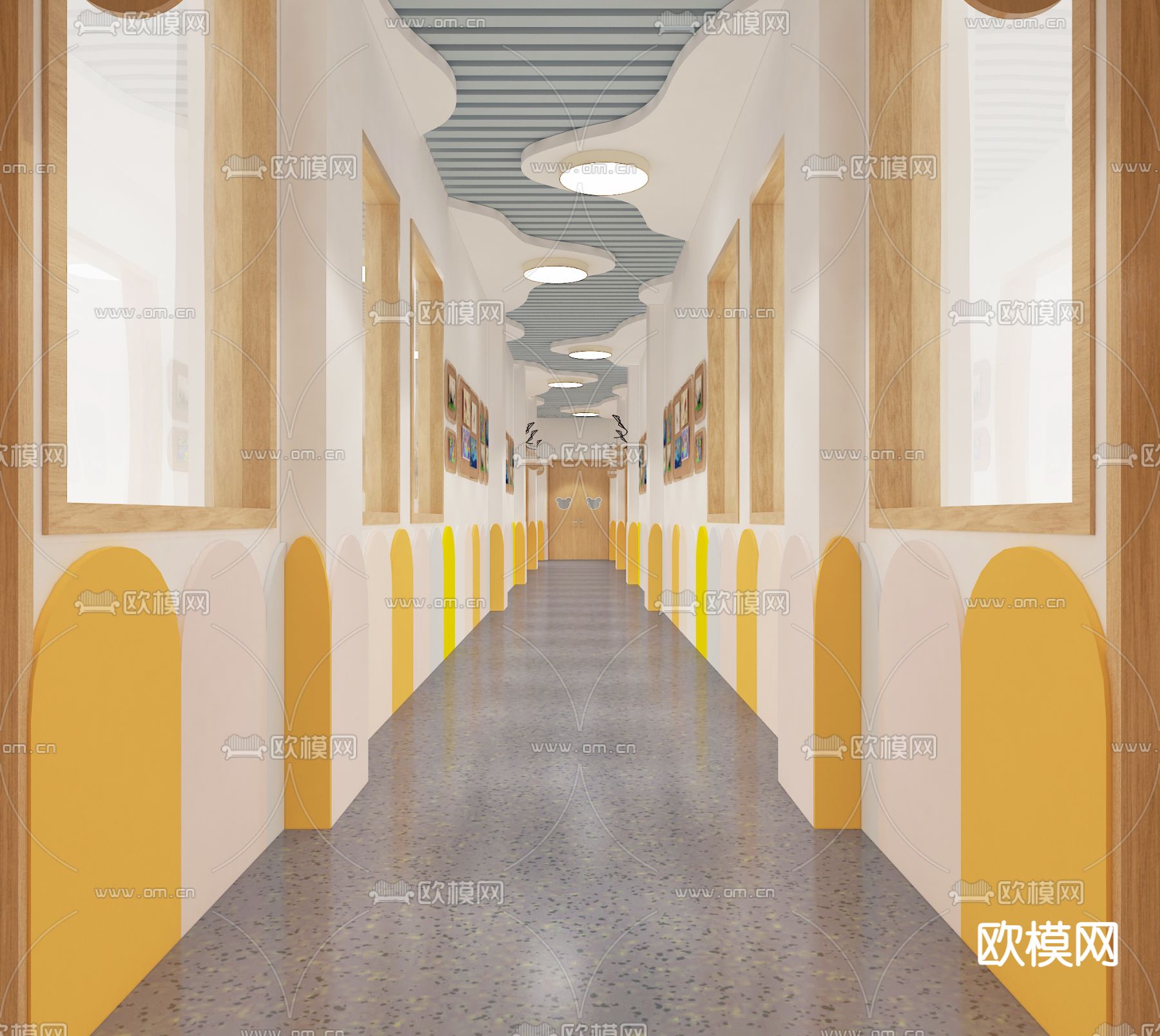 幼儿园走廊 过道3d模型下载