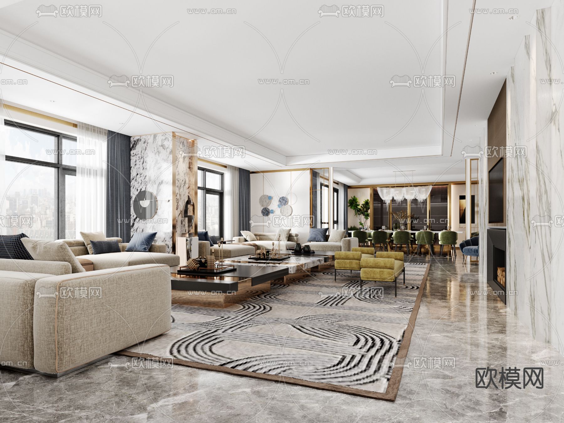 现代酒店休息区 会客区3d模型下载