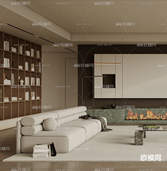 现代客厅3d模型下载(渲染图3)