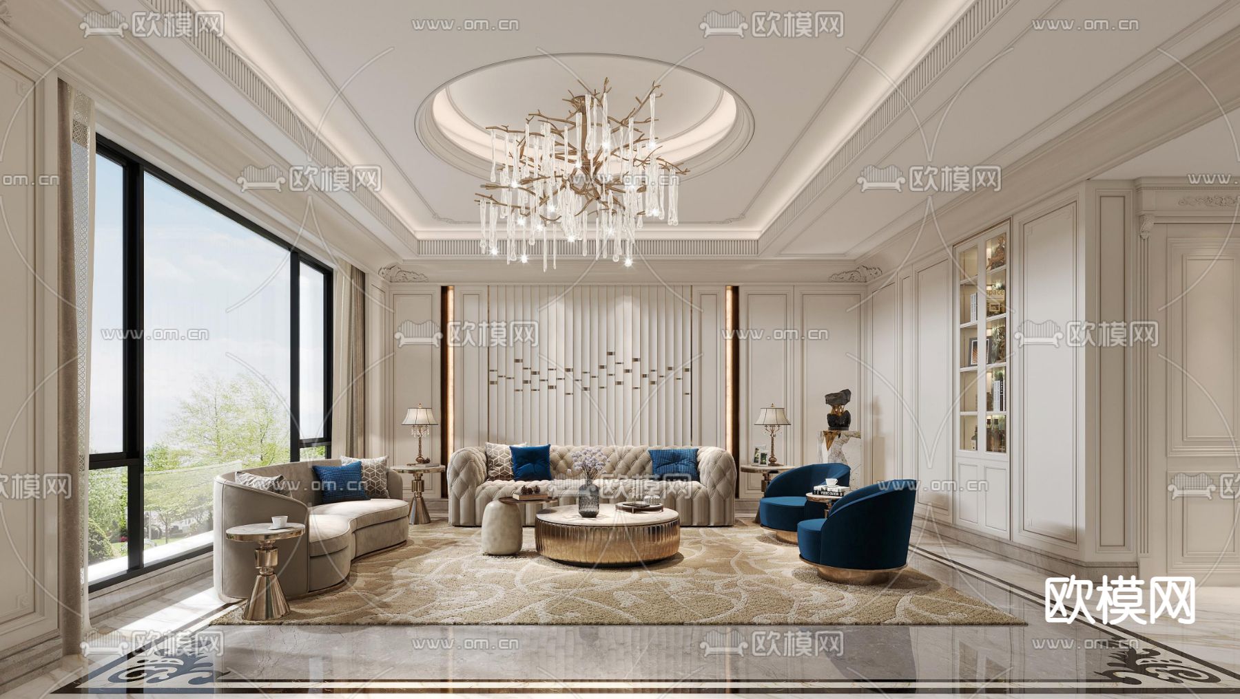 欧式客厅3d模型下载（渲染图2）