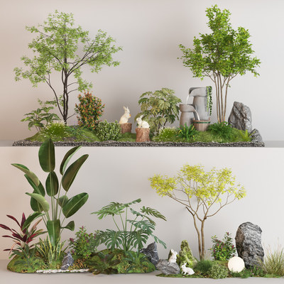  庭院景观小品 植物堆su模型 