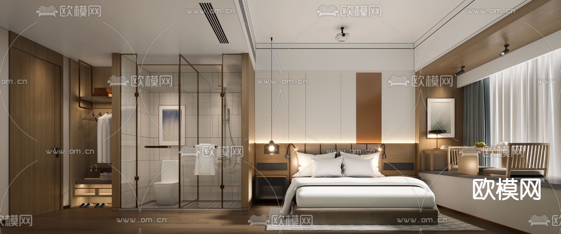 现代酒店客房3d模型下载（渲染图1）