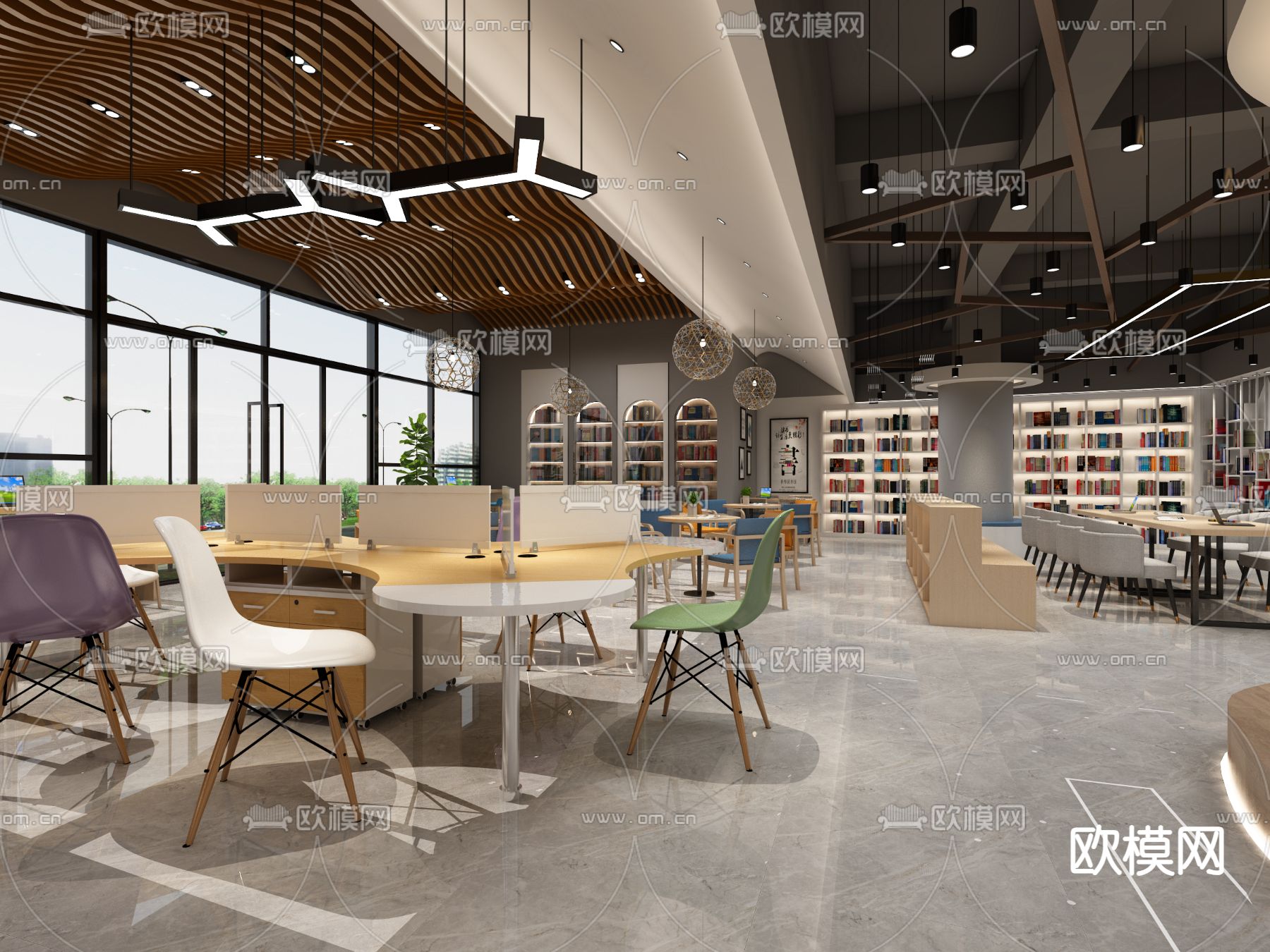 现代图书馆3d模型下载（渲染图2）