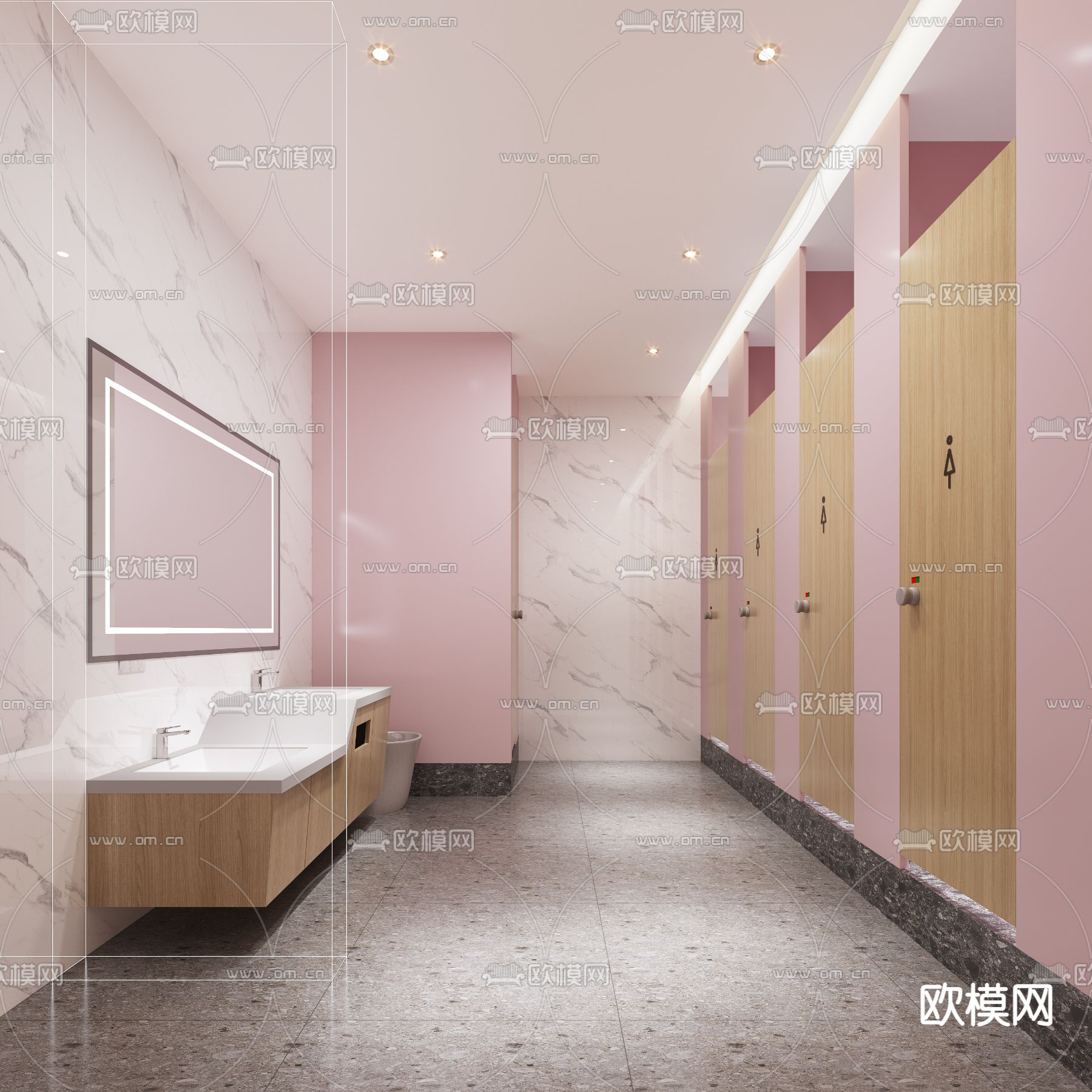 现代公共卫生间免费3d模型下载（渲染图2）