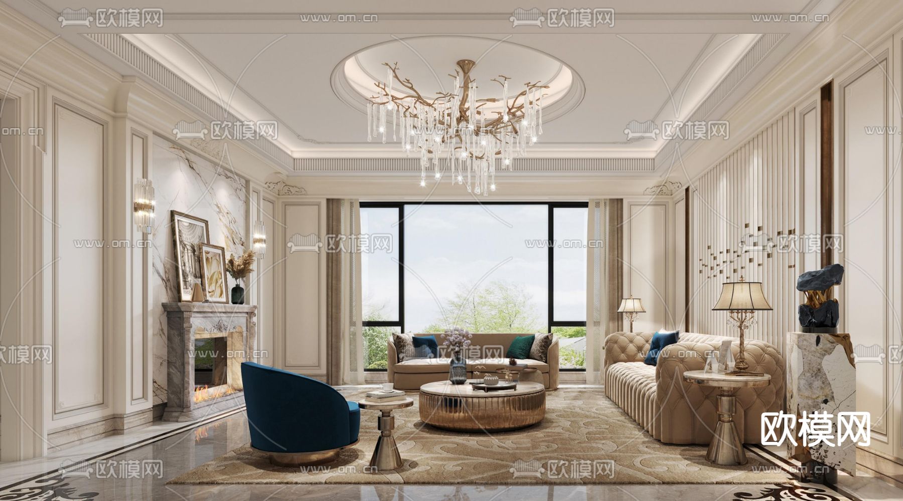 欧式客厅3d模型下载（渲染图1）