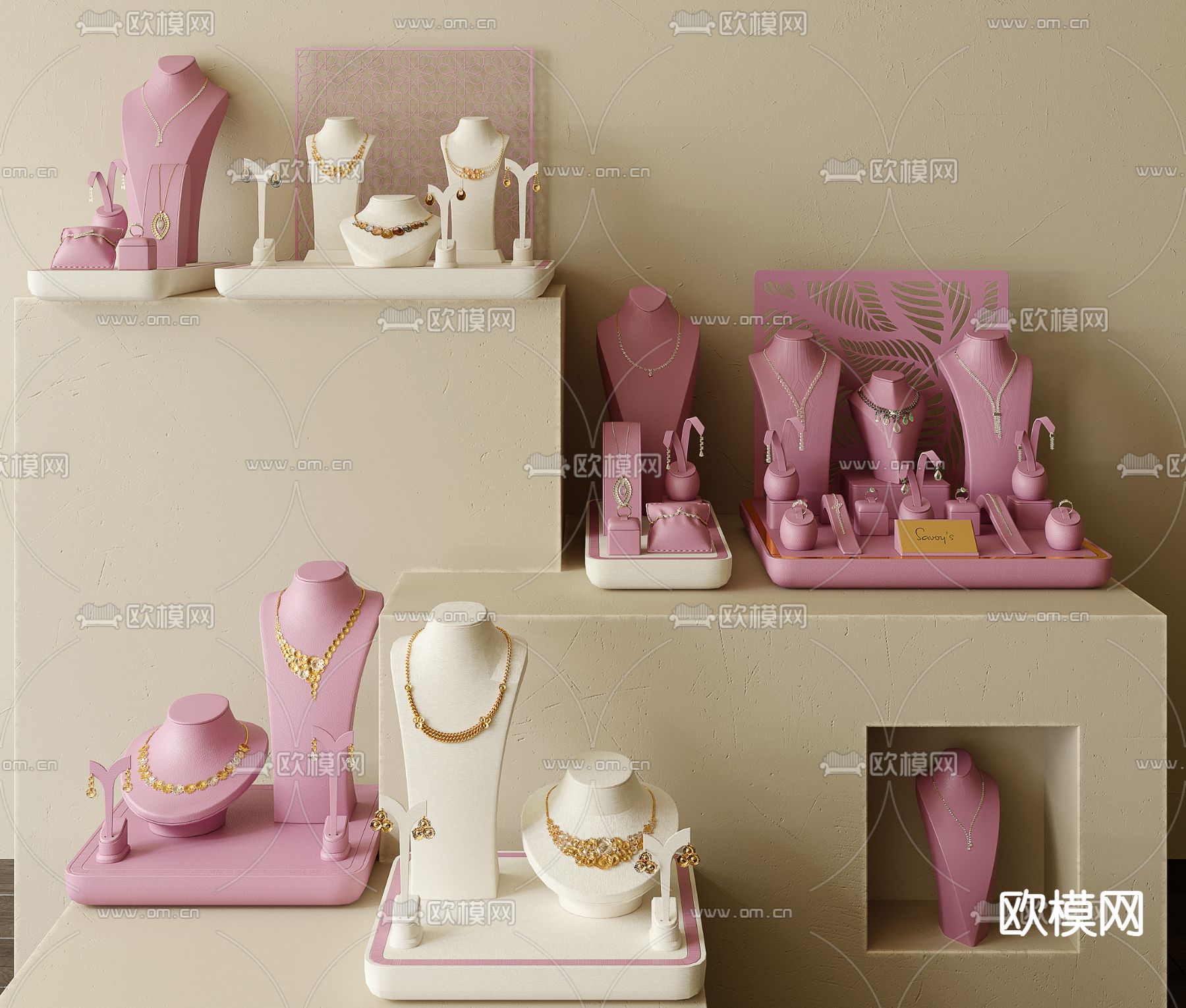 首饰 项链 珠宝 手镯 耳环 戒指3d模型下载（渲染图2）