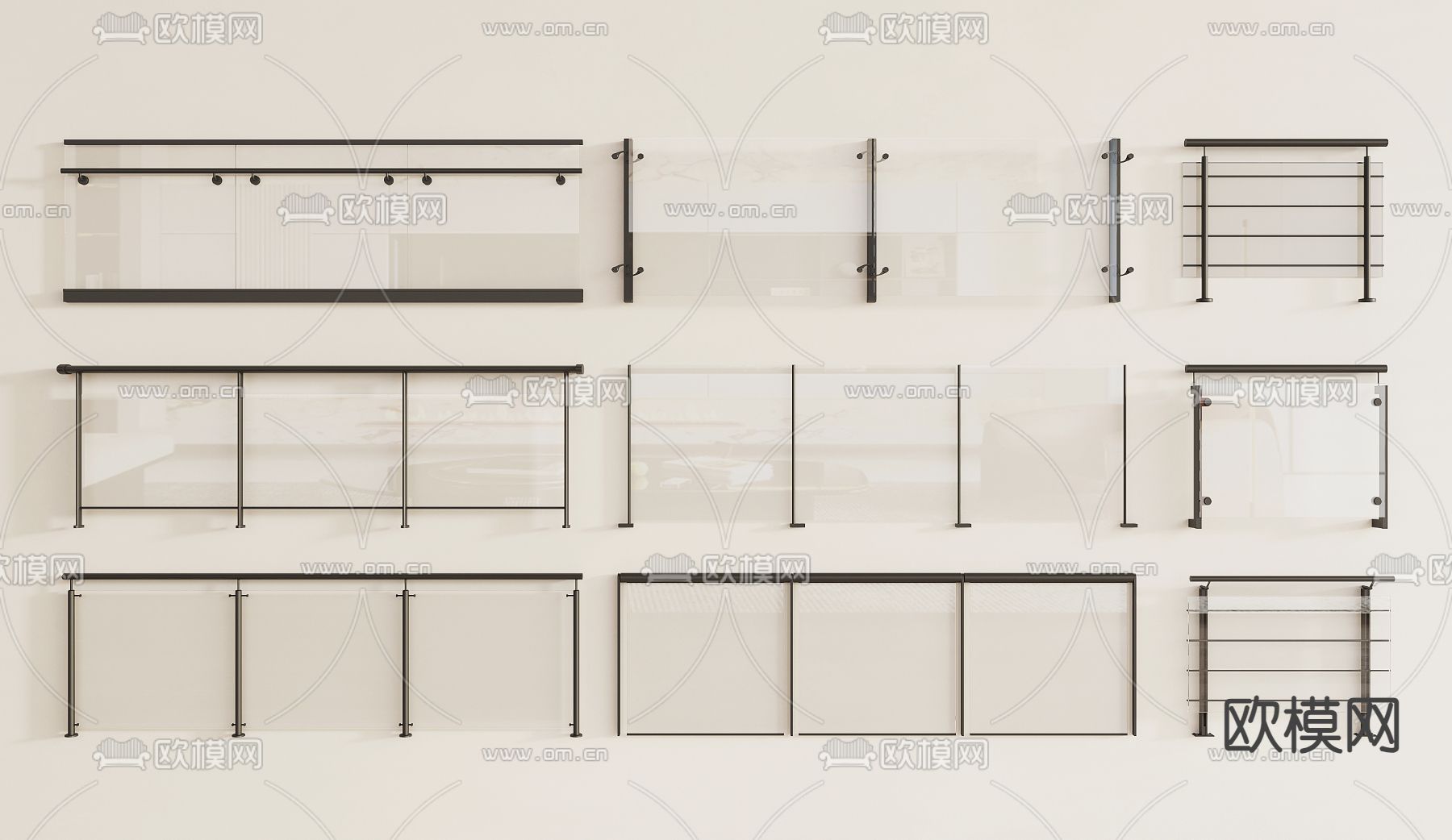 现代玻璃栏杆3d模型下载