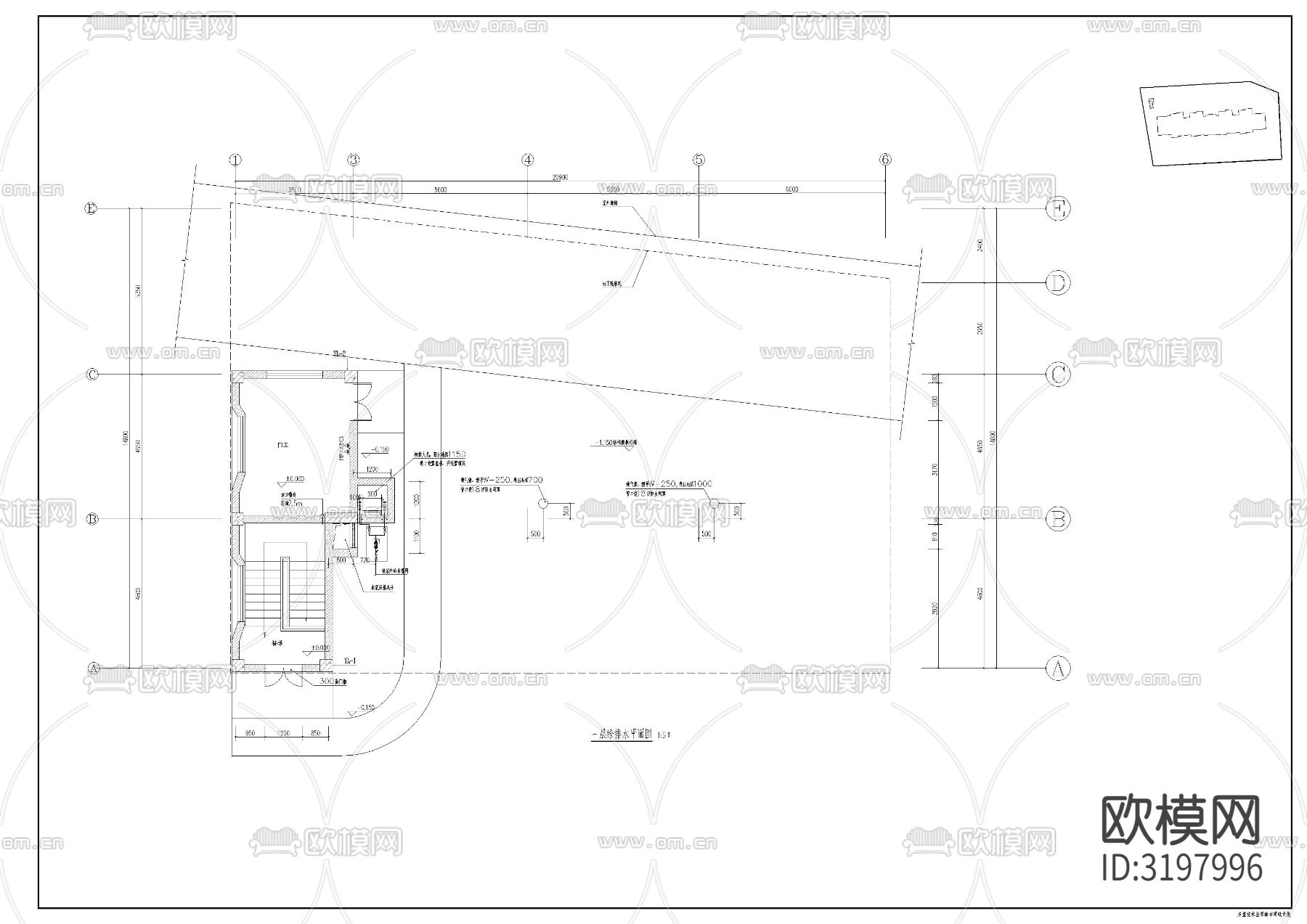 门卫给排水cad施工图下载（渲染图3）