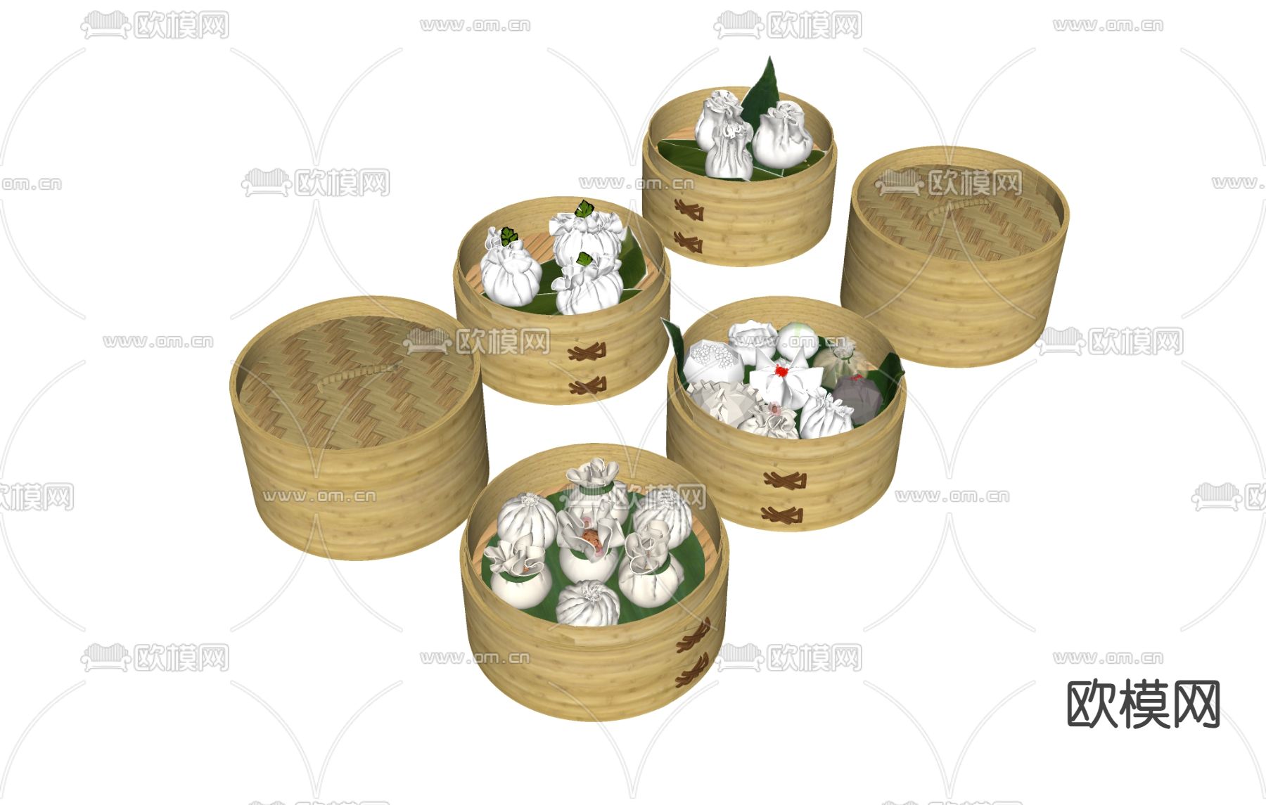 食物 面食 烧卖 小笼包 蒸笼su模型下载（渲染图1）