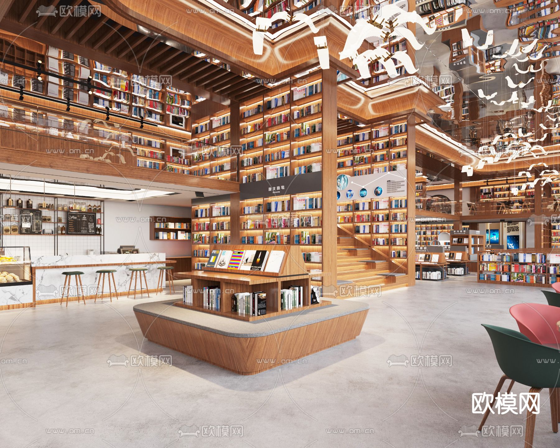 现代书店 图书馆3d模型下载（渲染图1）