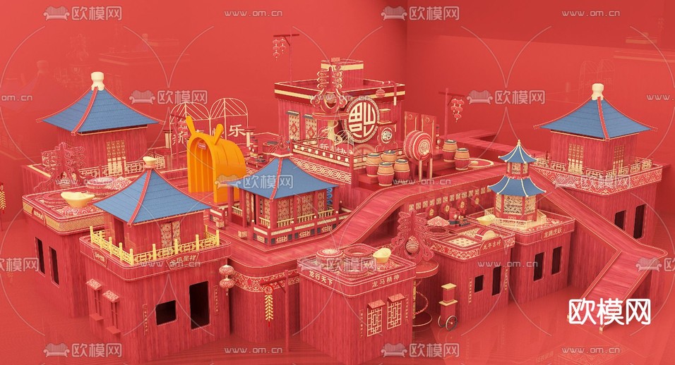 中式新年美陈3d模型下载(渲染图1)