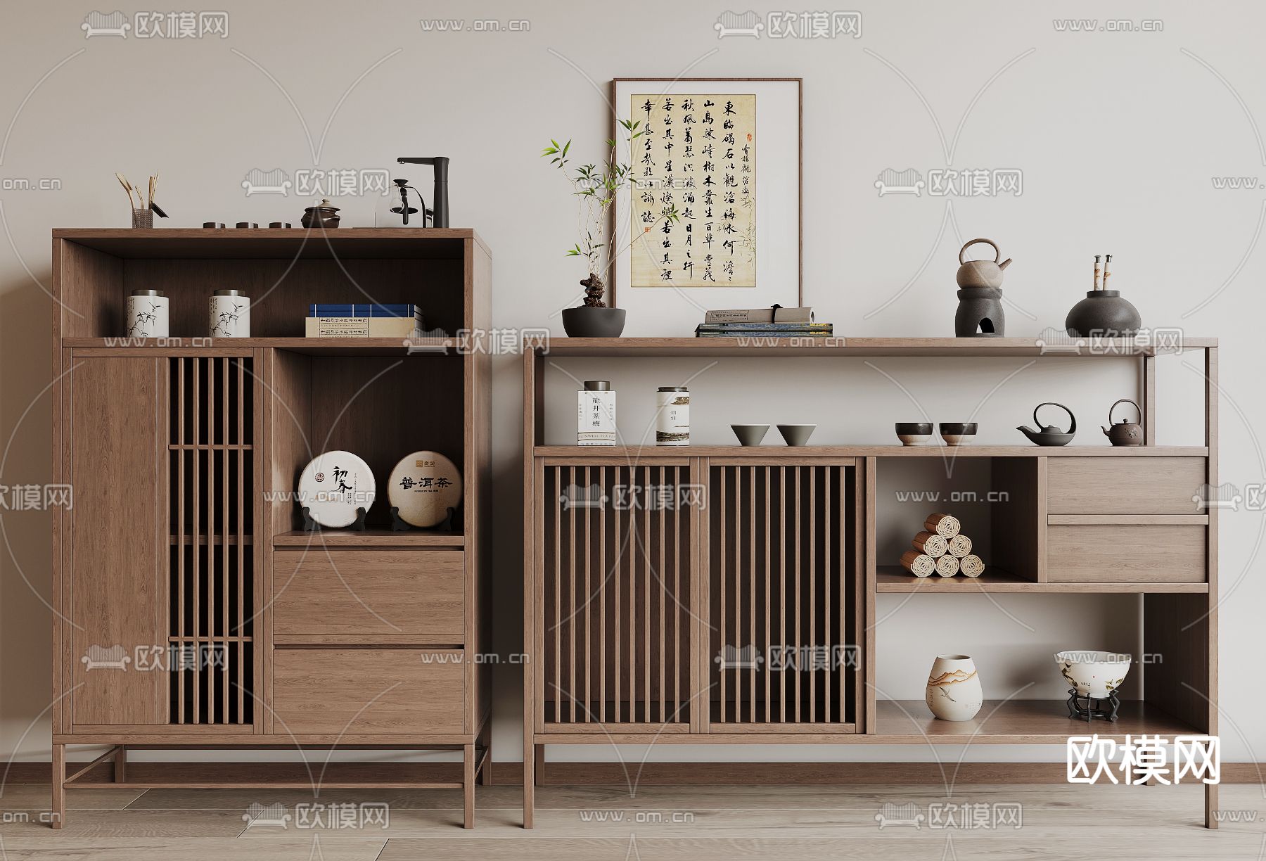 新中式茶水柜 储物柜3d模型下载