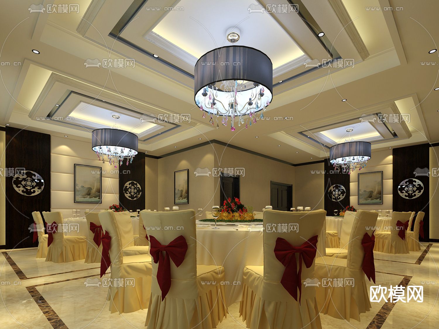 新中式酒店包房 包厢 包间免费3d模型下载（渲染图2）