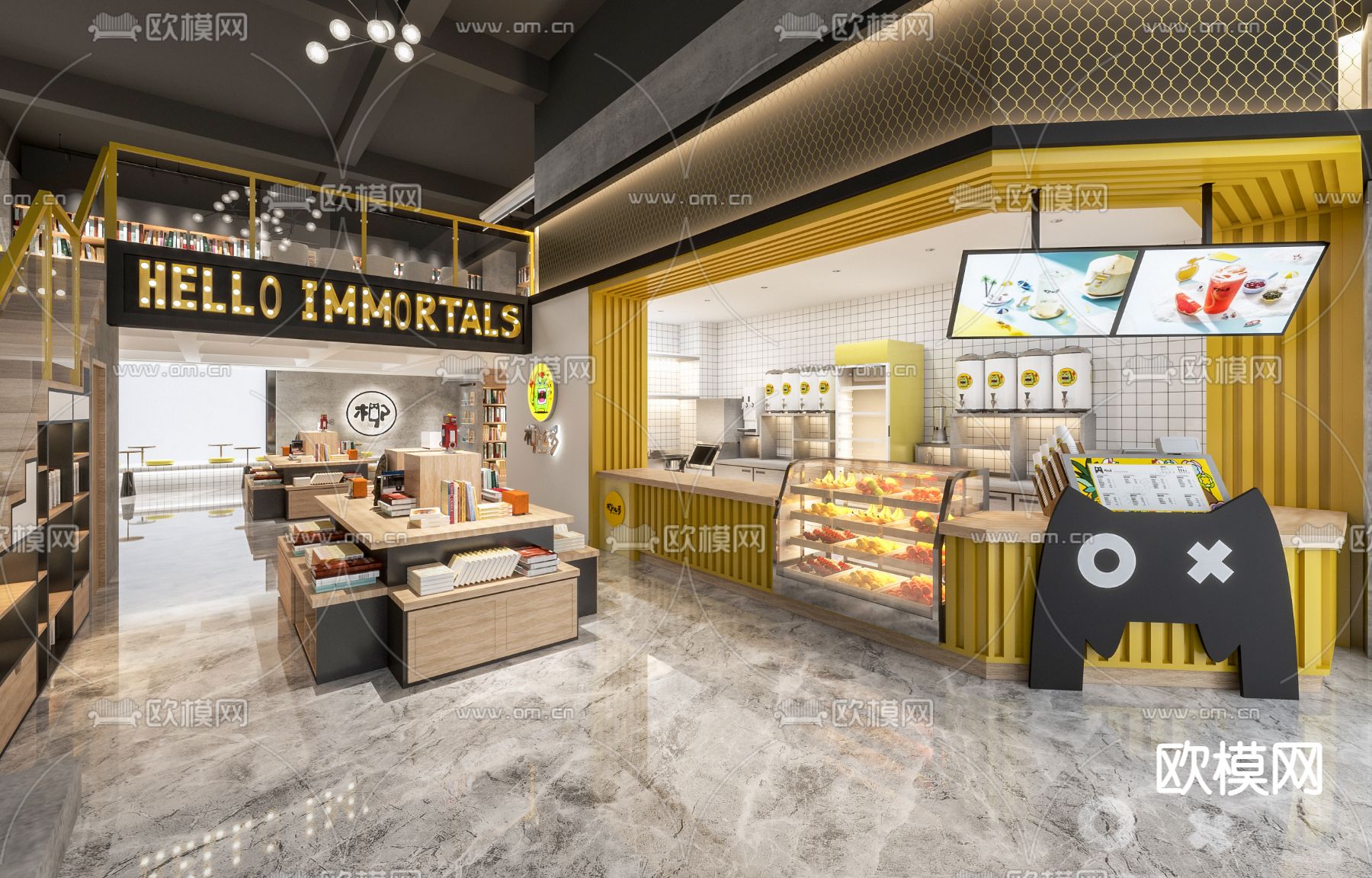 工业风书店 图书馆3d模型下载（渲染图1）