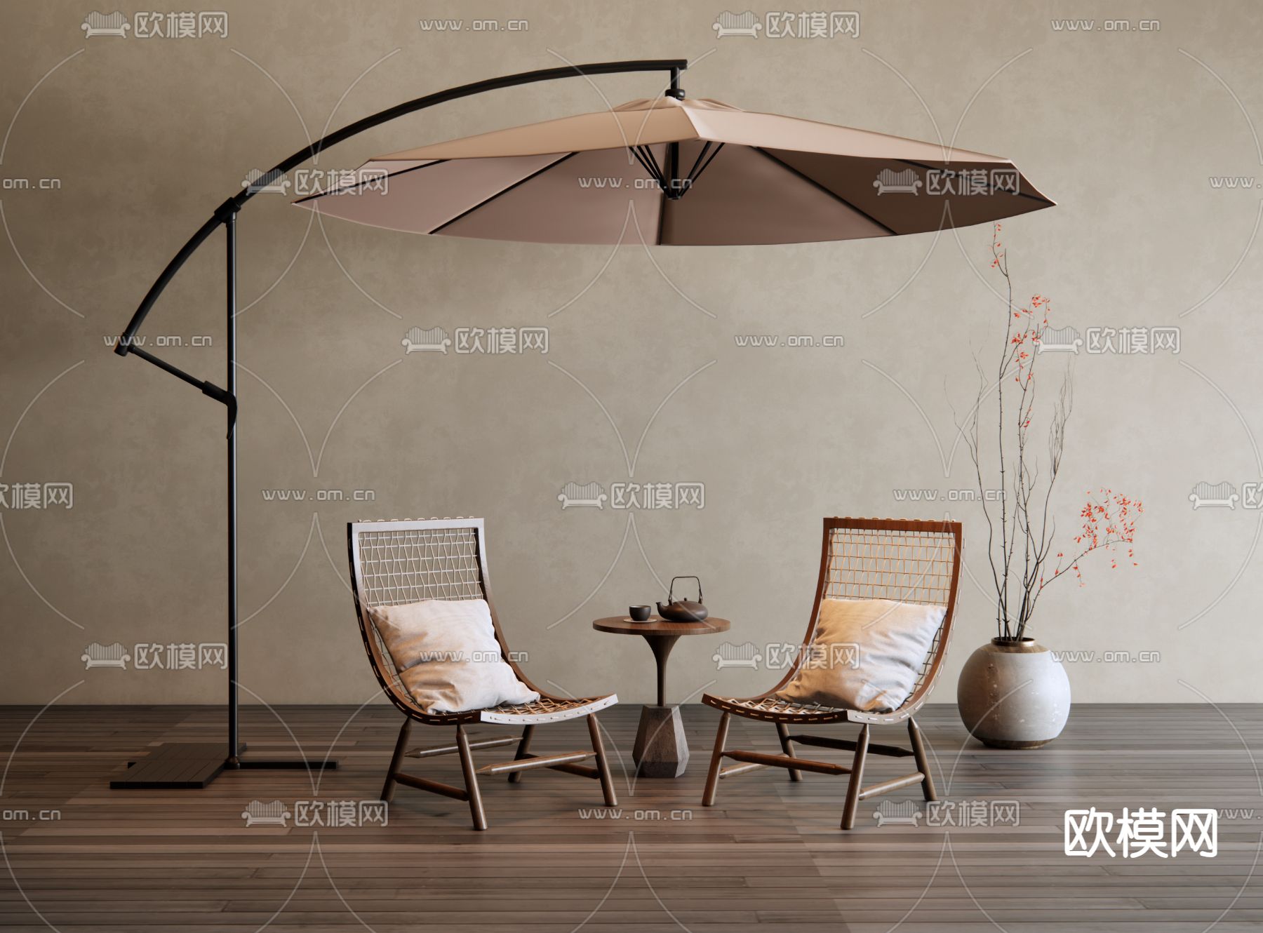 侘寂户外休闲椅su模型下载（渲染图2）