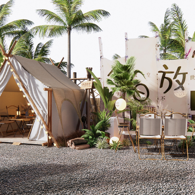  现代咖啡厅外摆 户外桌椅su模型 