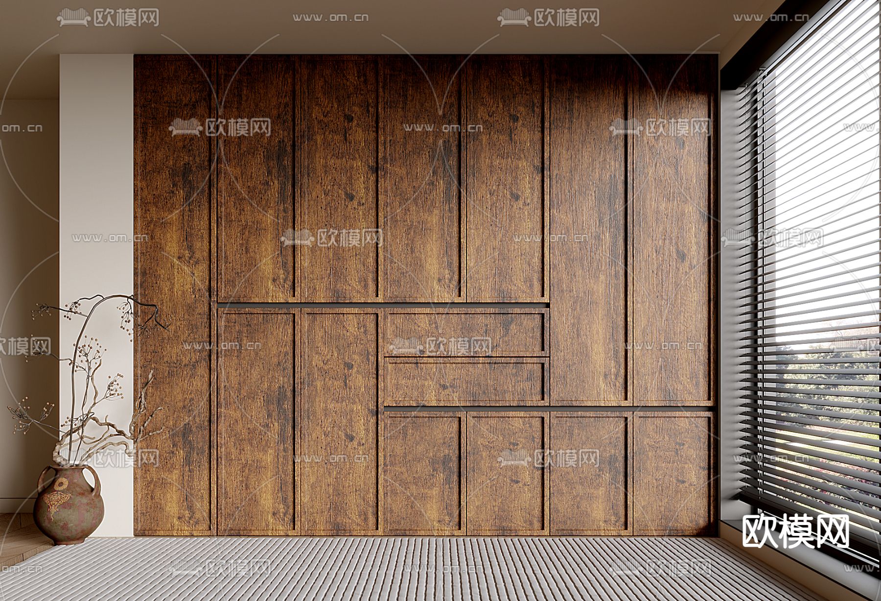 侘寂风储物柜su模型下载（渲染图2）