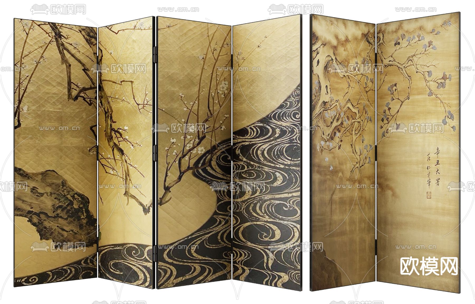 新中式 折叠屏风3d模型下载