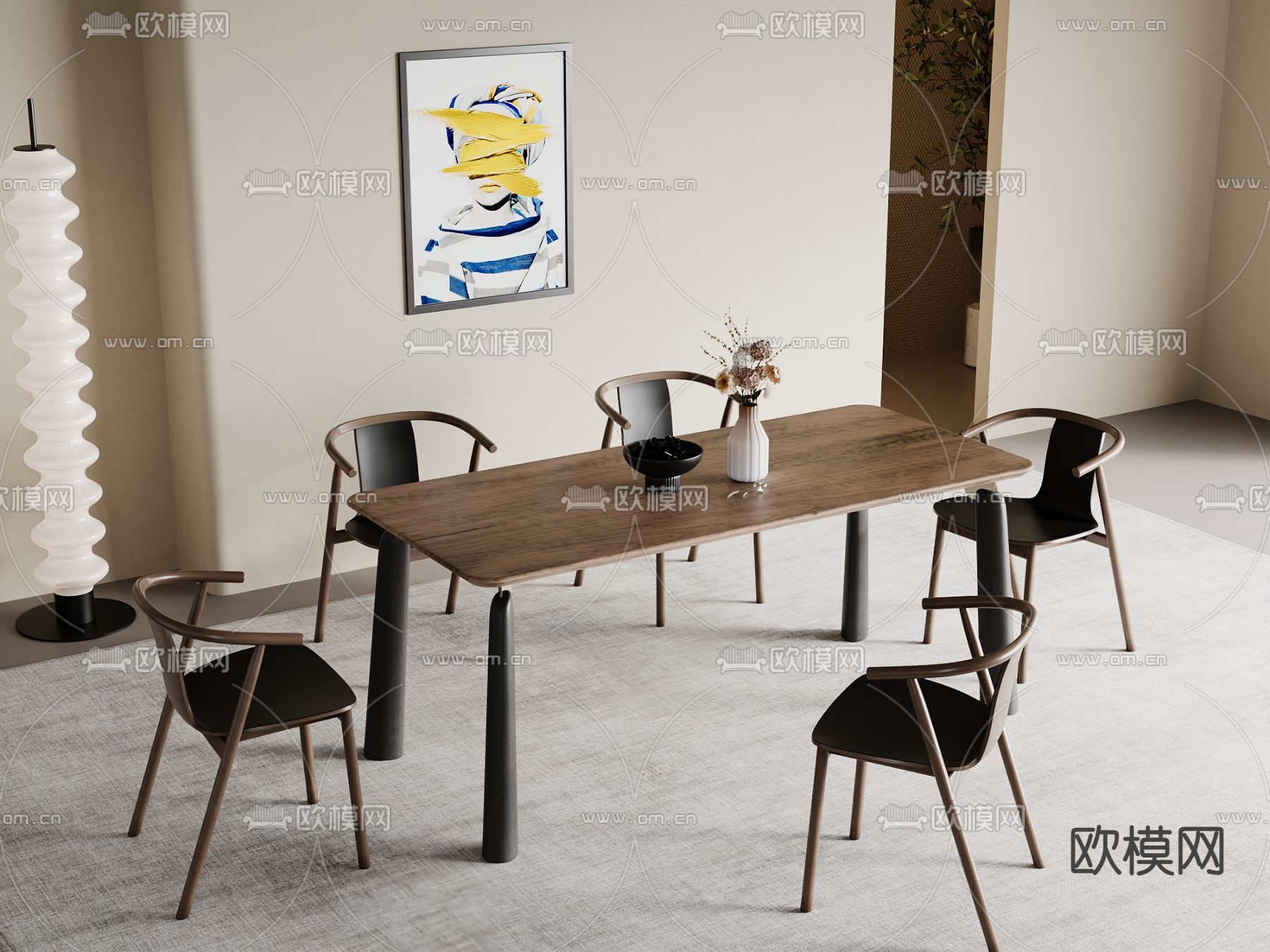 自然风餐桌椅3d模型下载