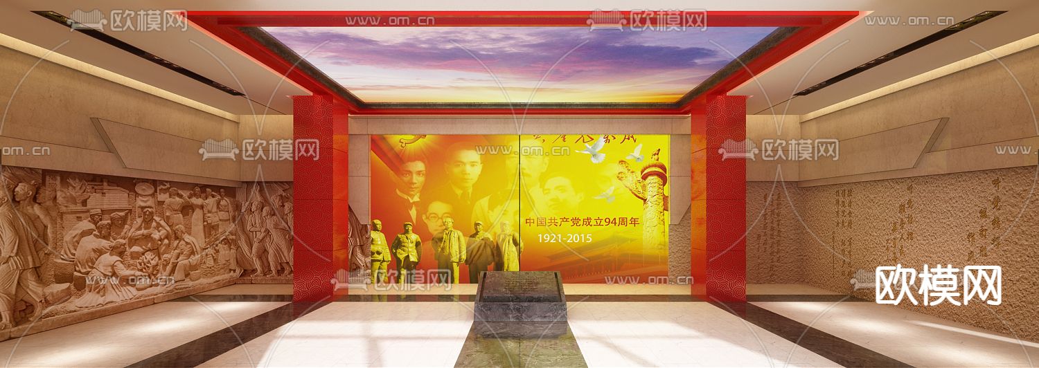 新中式博物馆 校史馆3d模型下载（渲染图1）