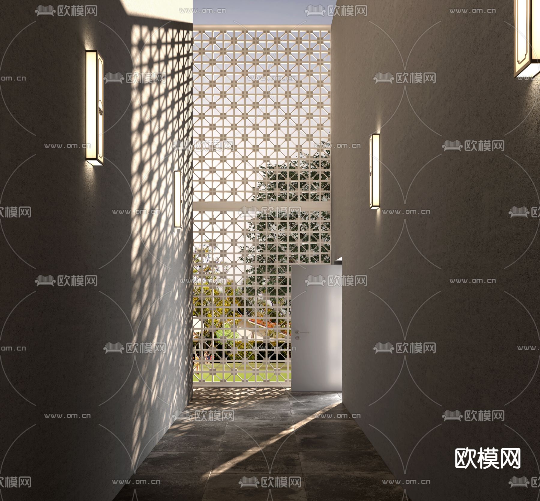 光影墙面  廊道走廊 壁灯3d模型下载（渲染图3）