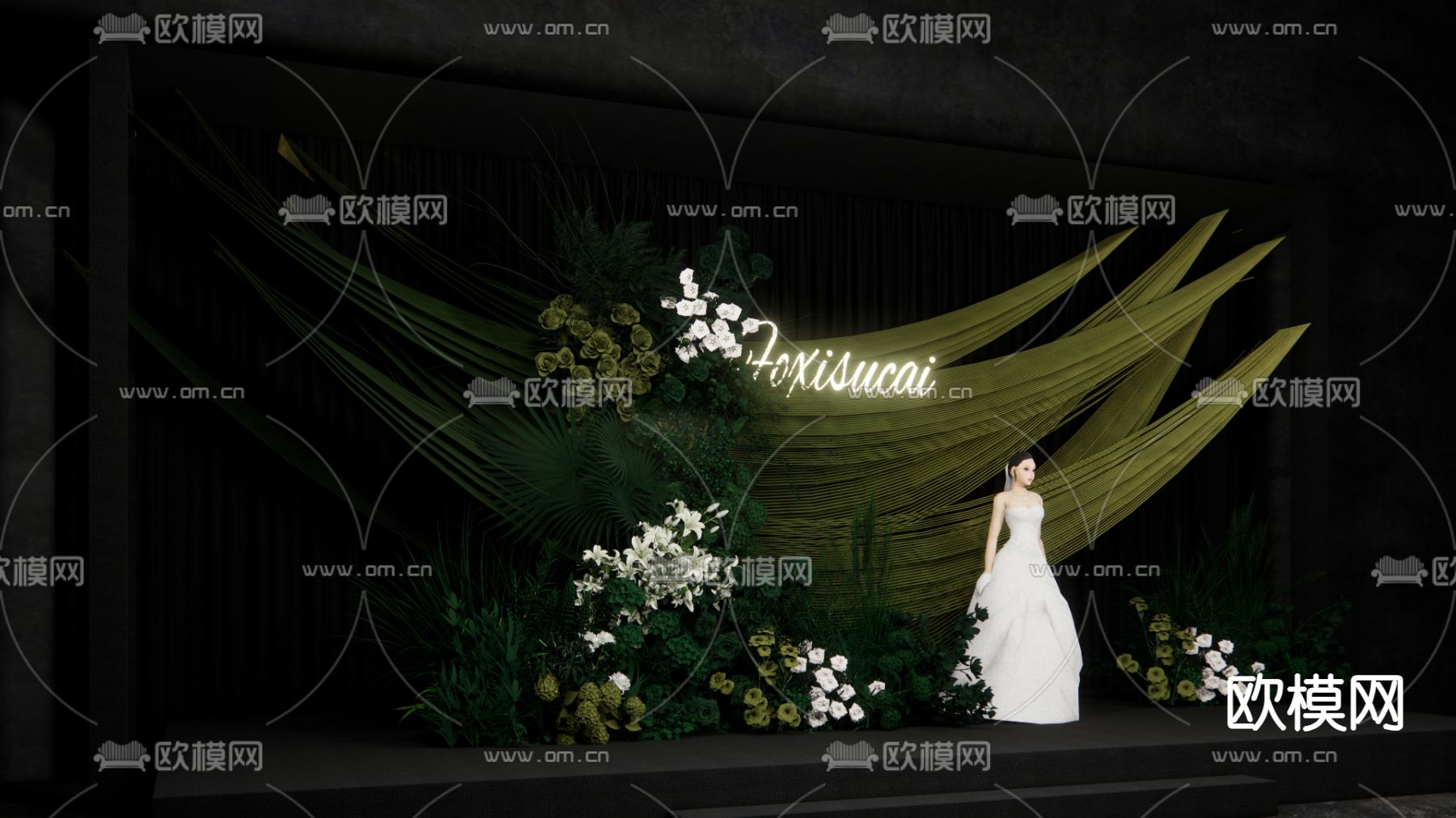 墨绿色婚礼su模型下载（渲染图2）